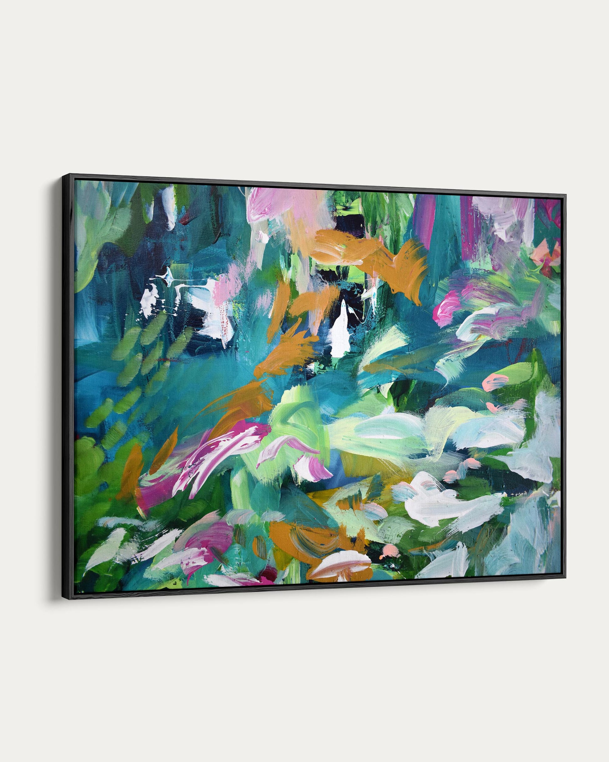 Abstract painting with vibrant colors on a white background