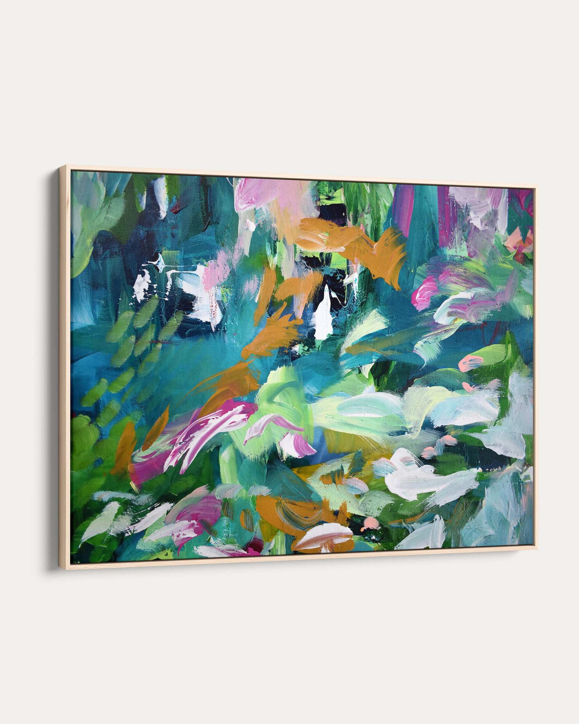 Abstract painting with vibrant colors on a white background