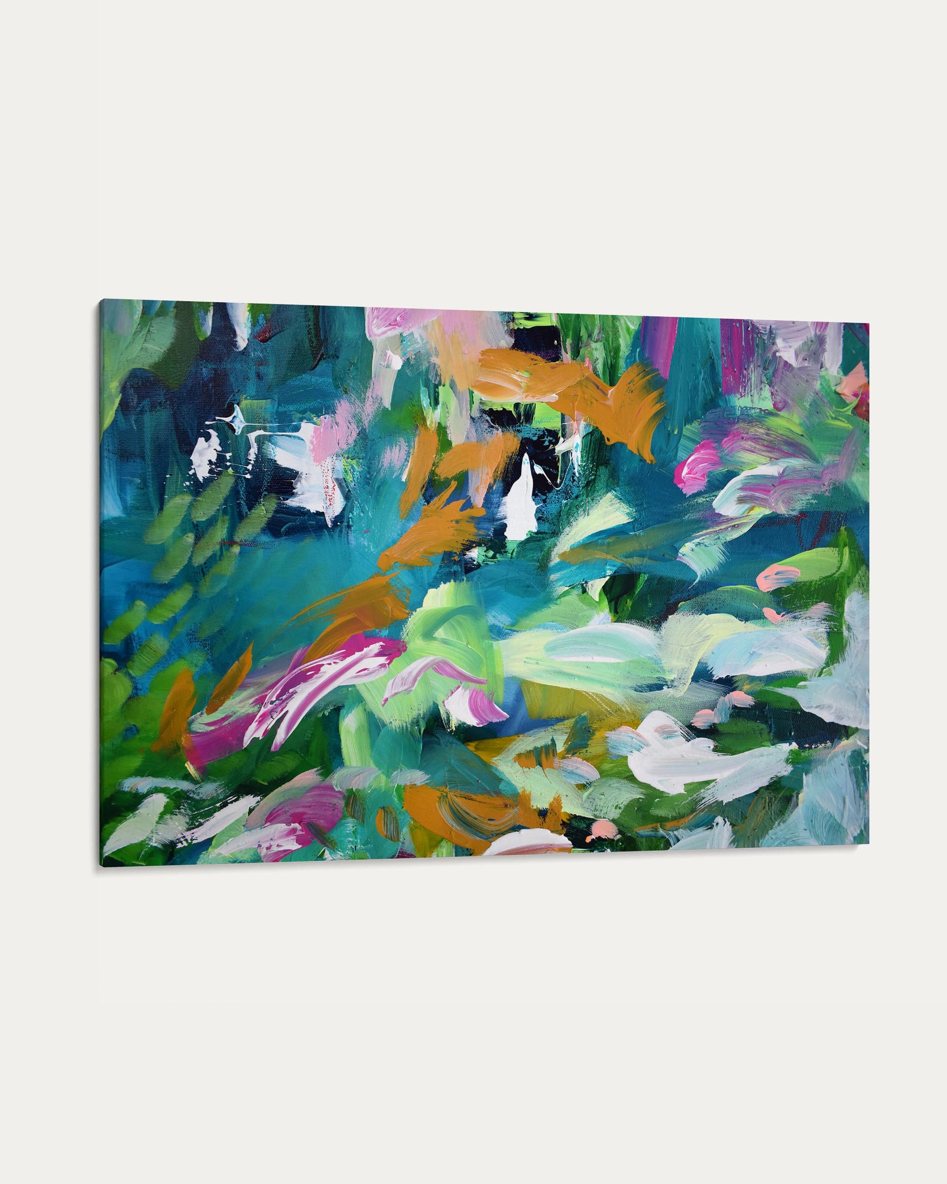 Abstract painting with vibrant colors on a white background