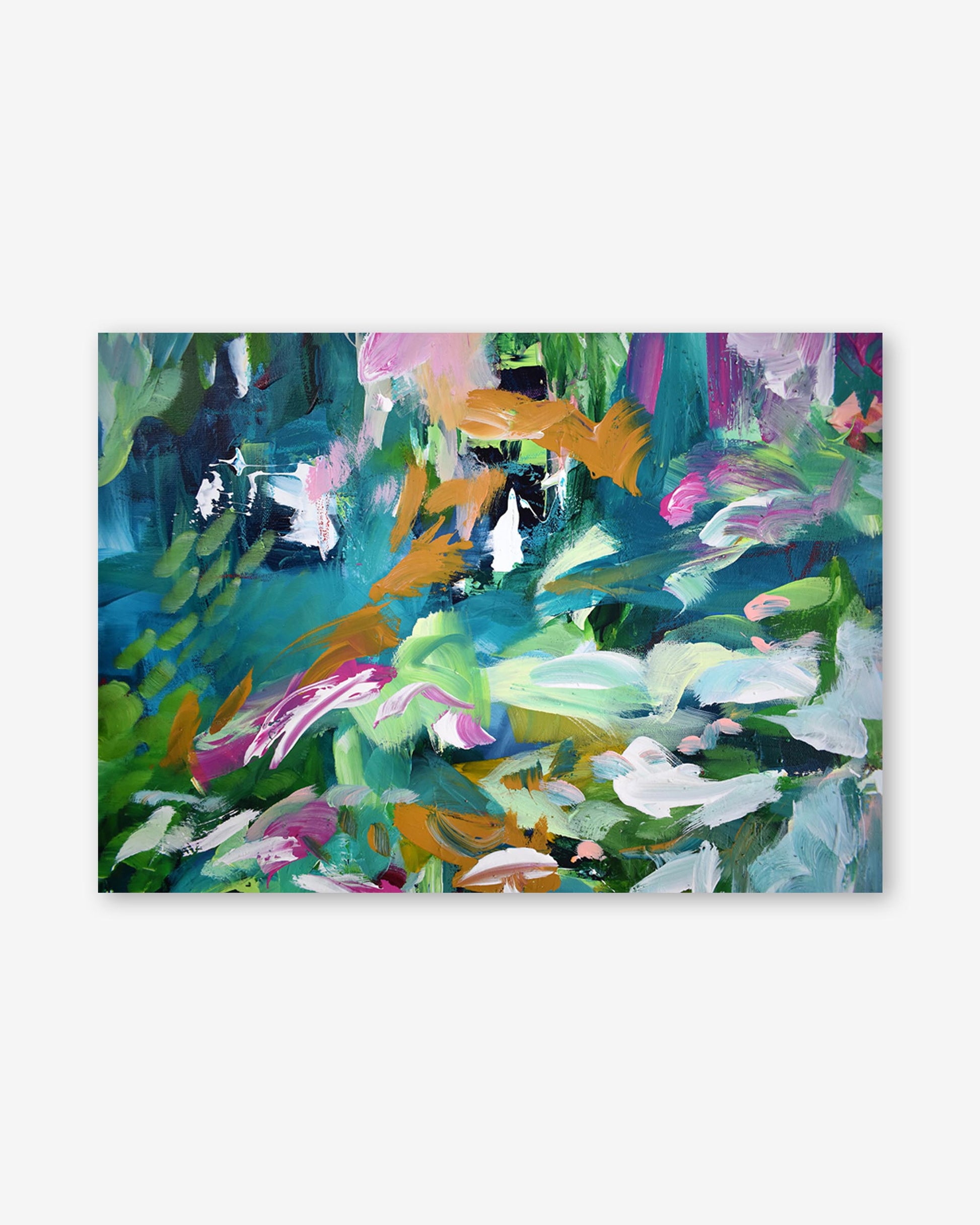 Abstract painting with vibrant colors on a white background