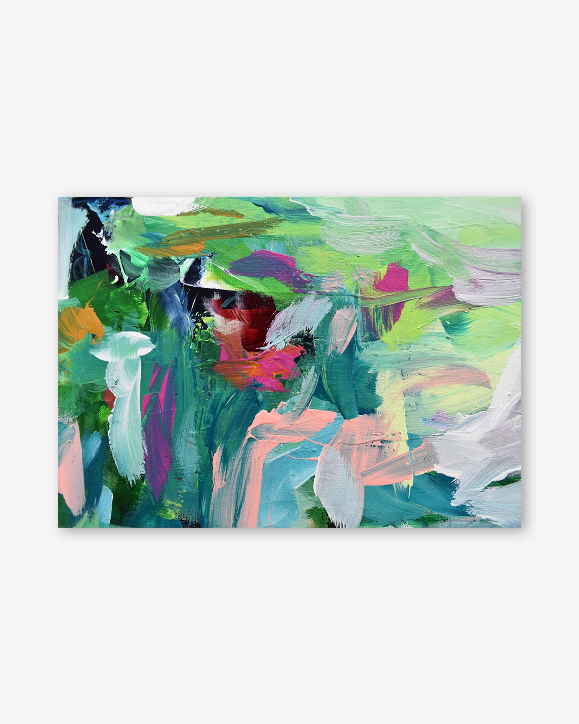 Abstract painting with vibrant colors on a white background