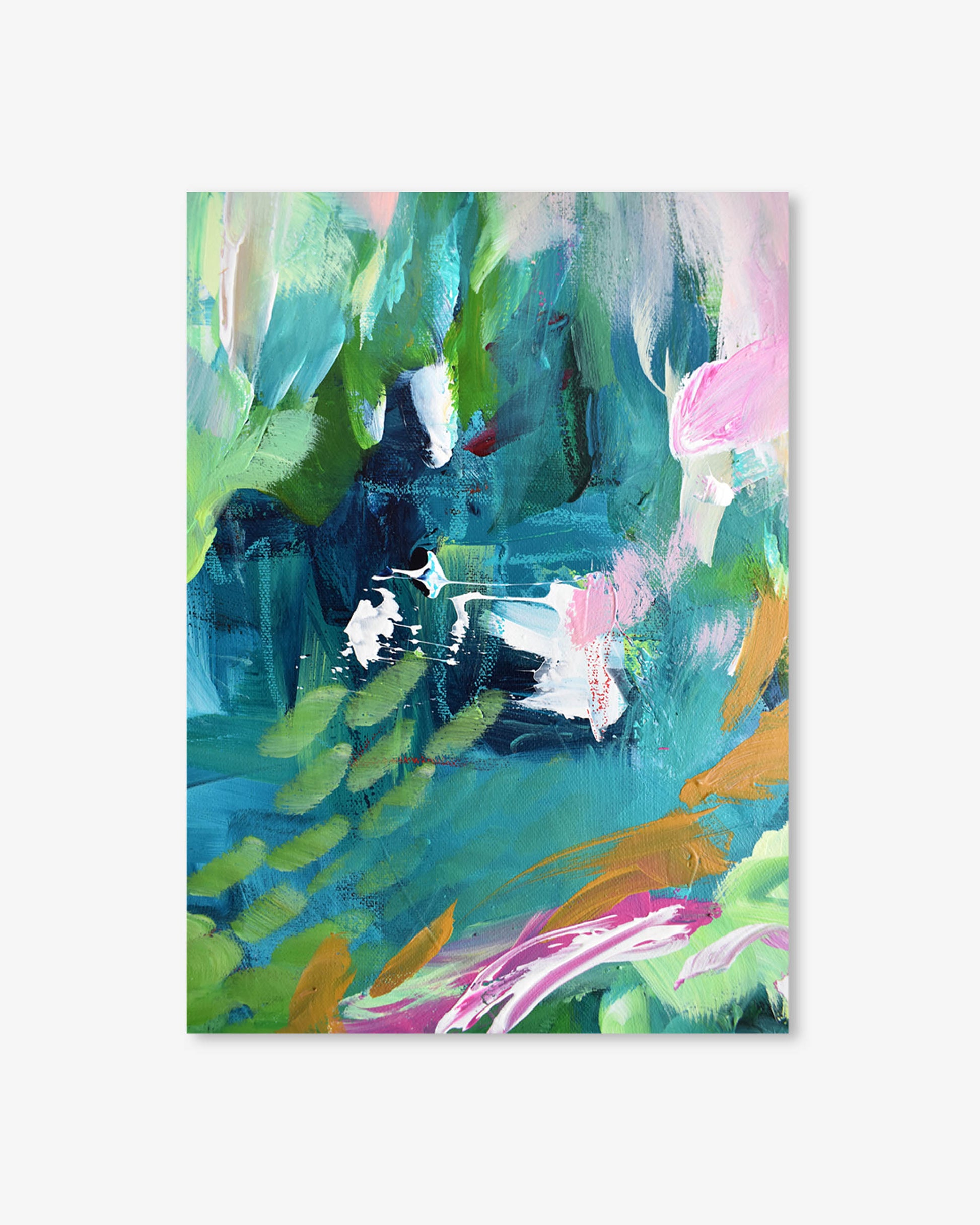 Abstract painting with vibrant colors on a white background