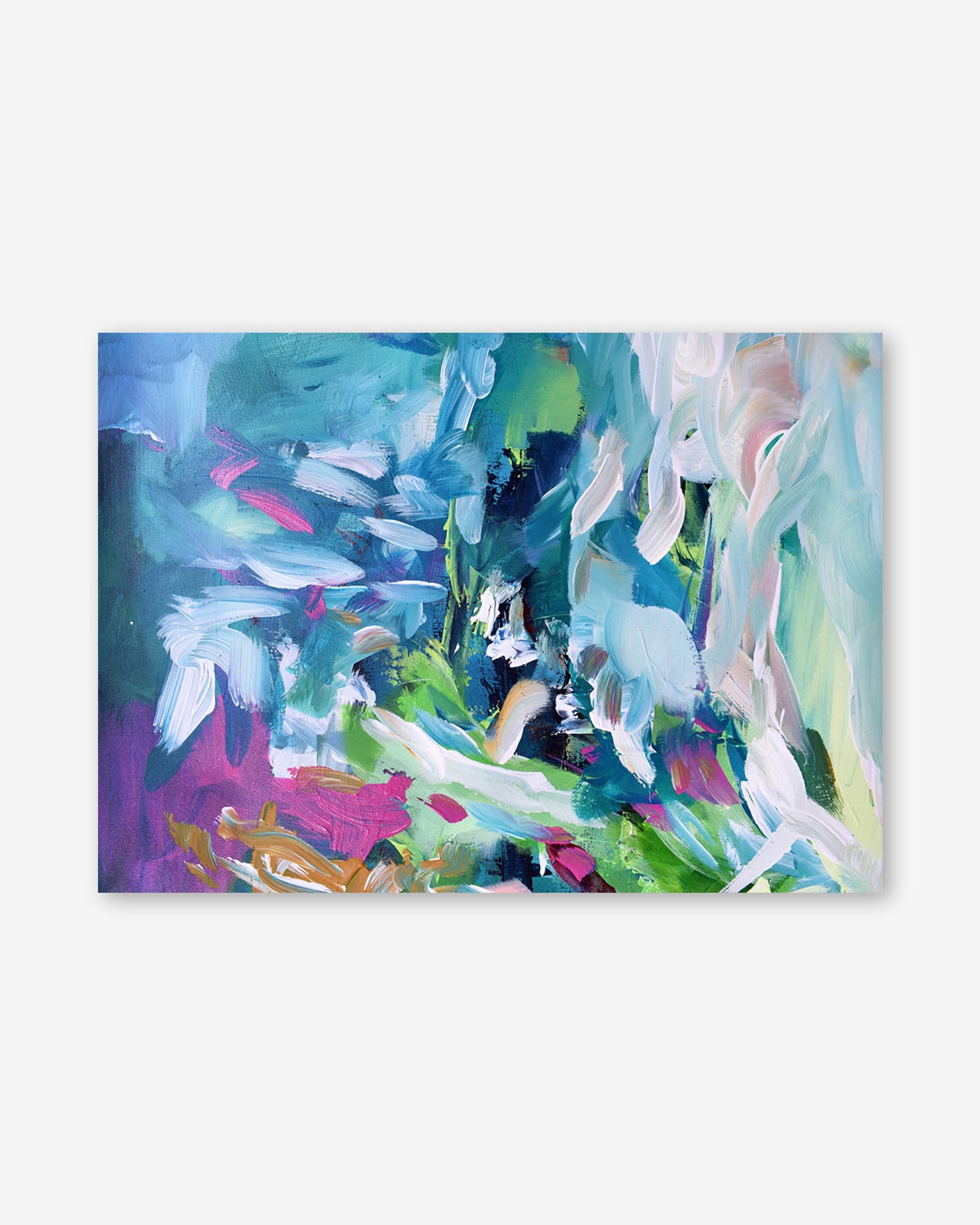 Abstract painting with vibrant colors on a white background