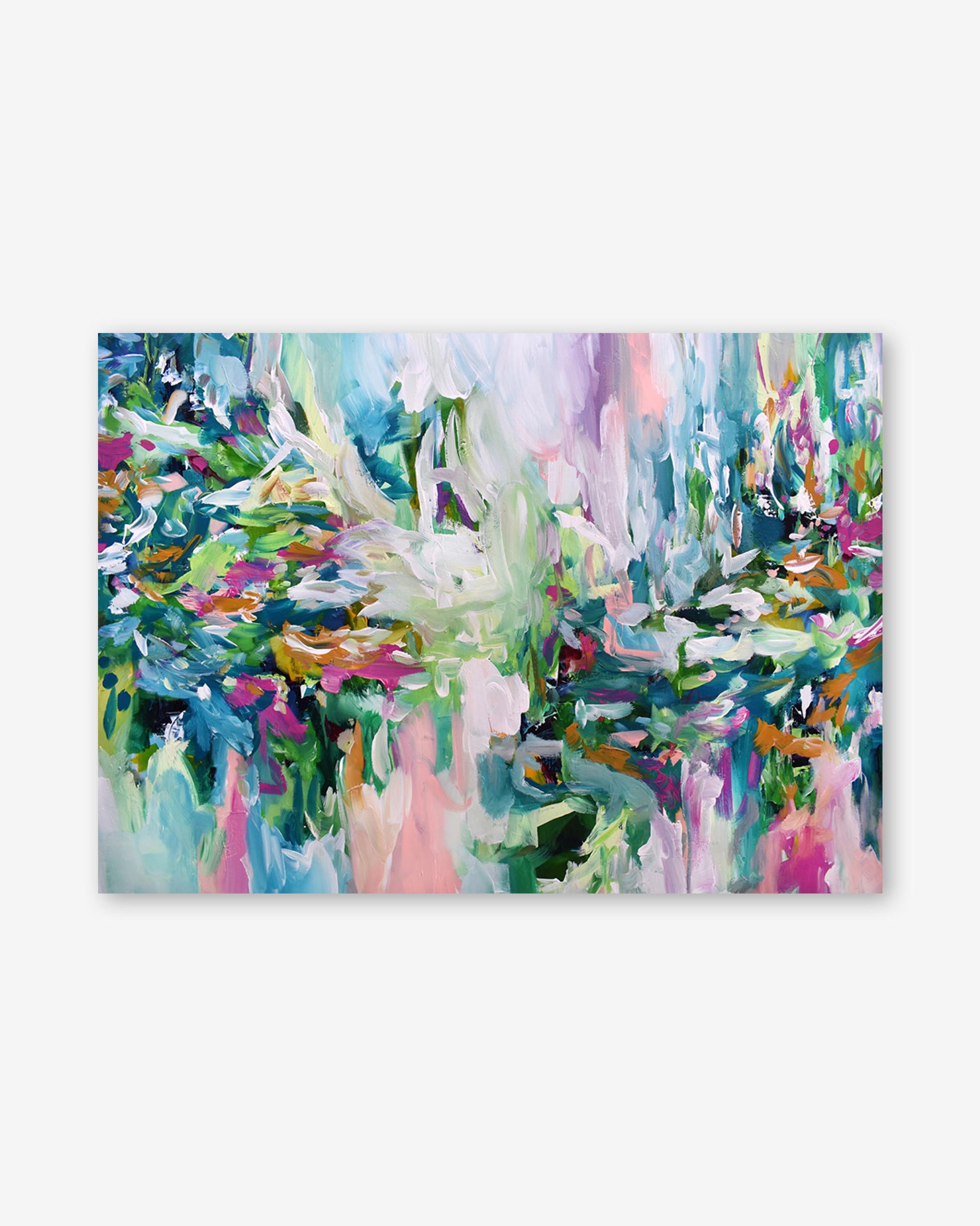 Abstract painting with vibrant colors on a white background