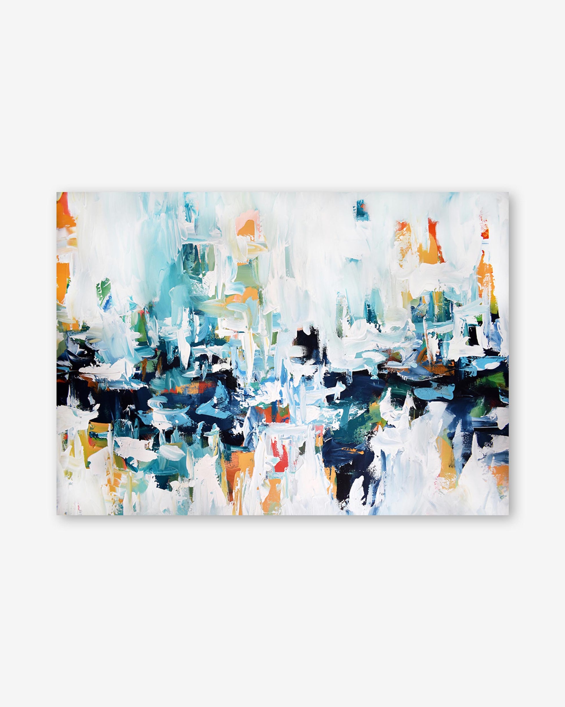 Abstract art print with multicolor brush strokes on a white background
