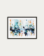 Framed abstract art print on a white wall