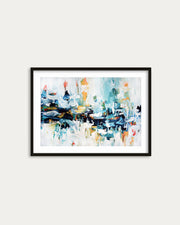 Framed abstract art print on a white wall