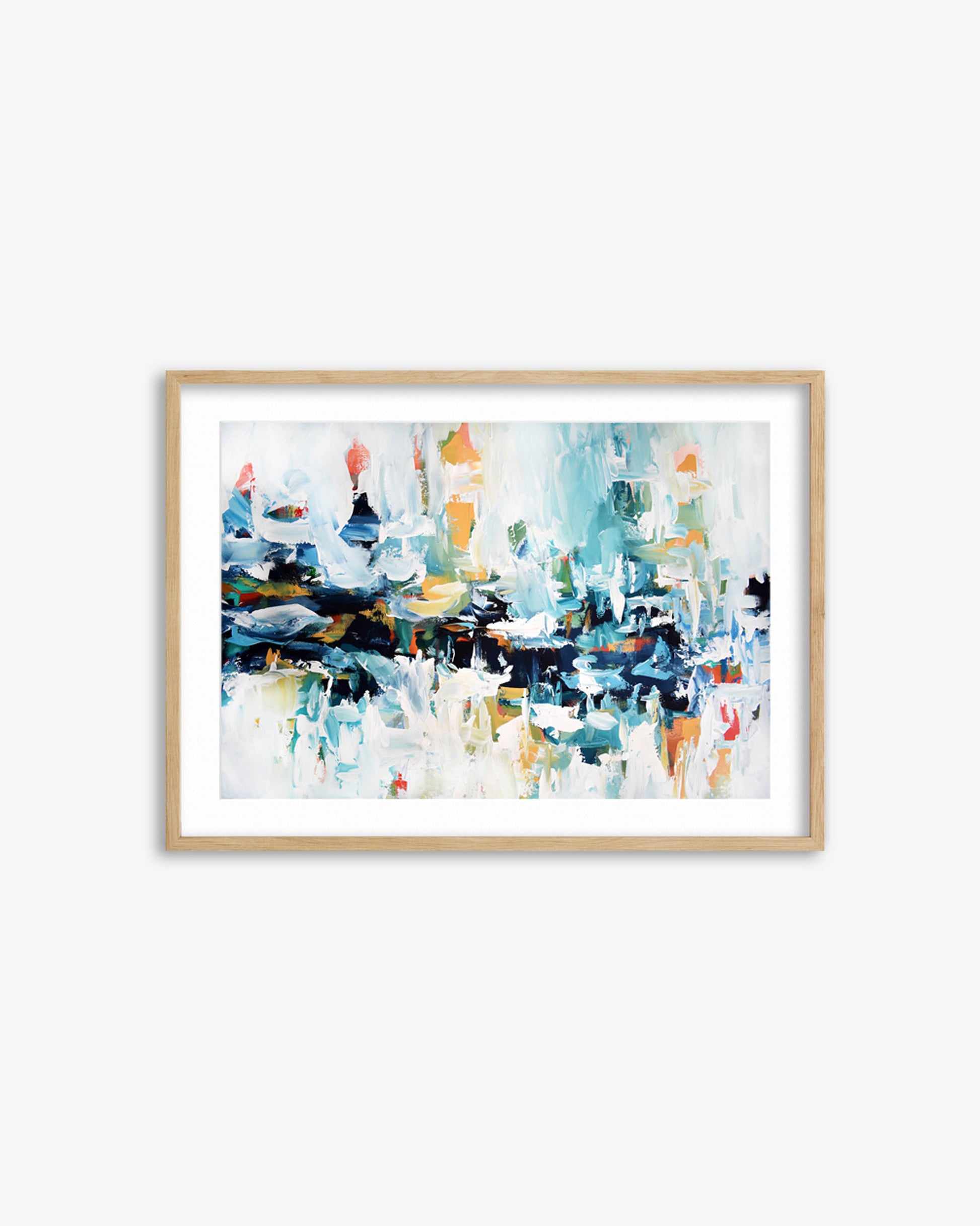 Framed abstract art print on a white wall