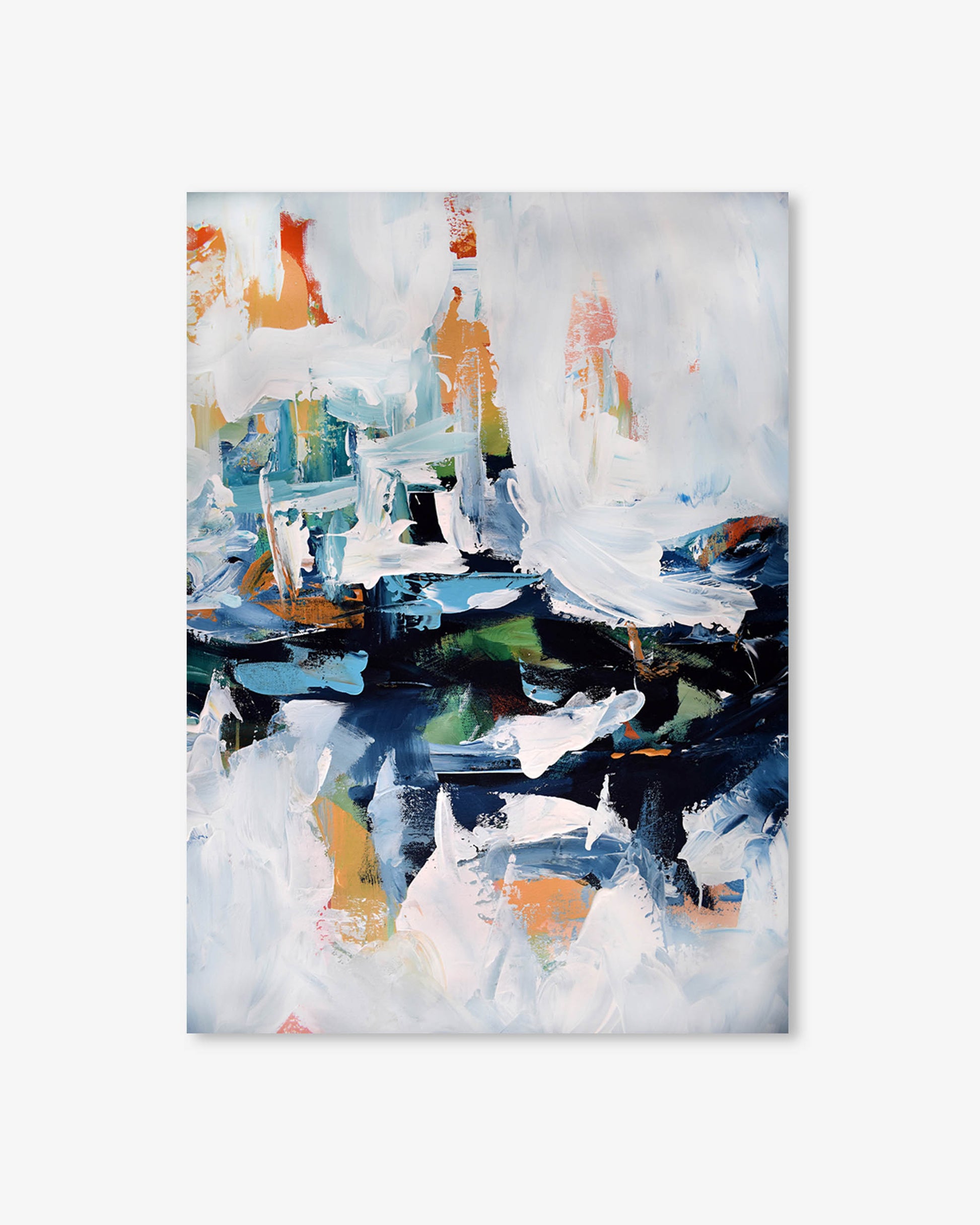 Abstract art print with a white frame on a white background