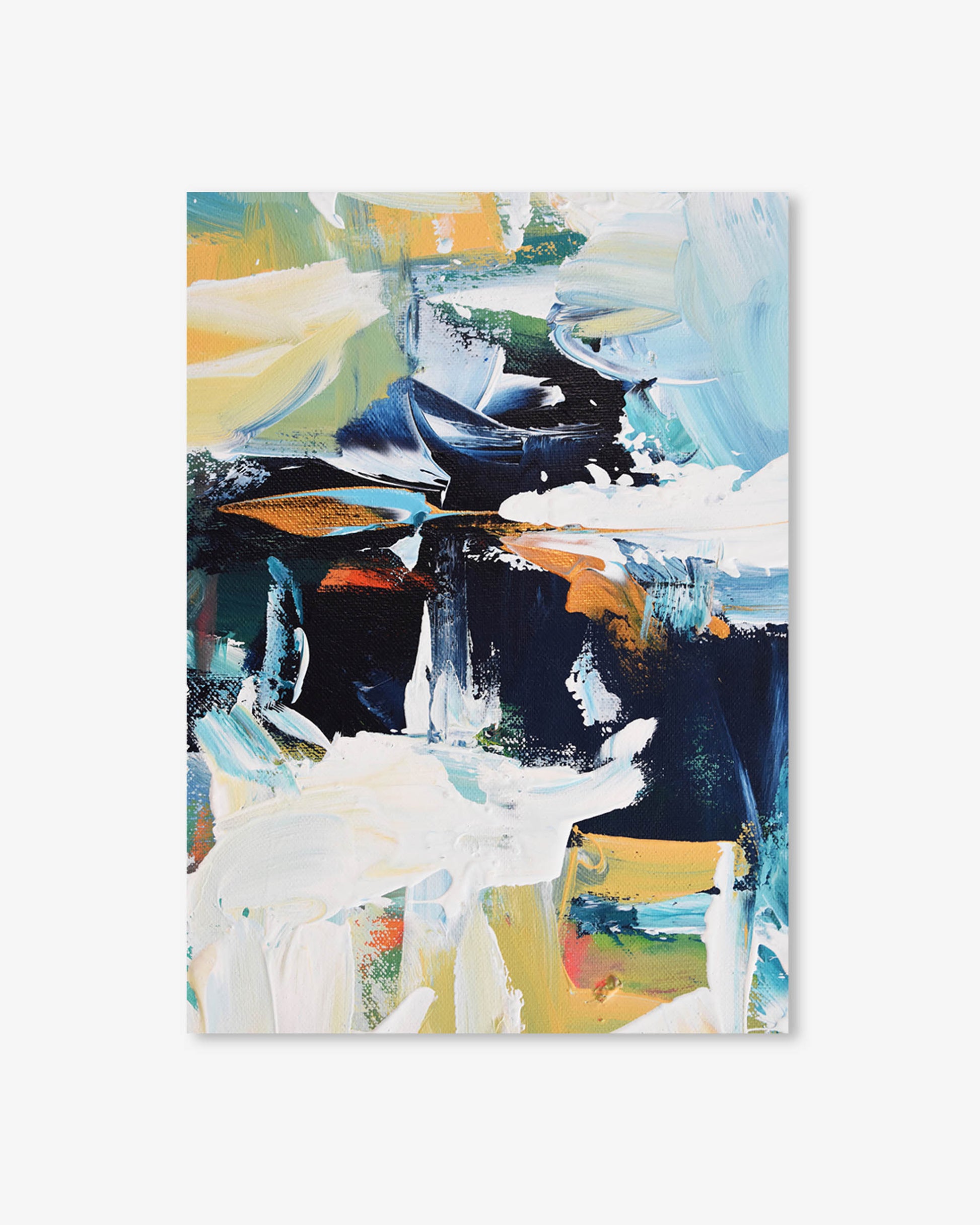 Abstract painting with a mix of colors on a white background
