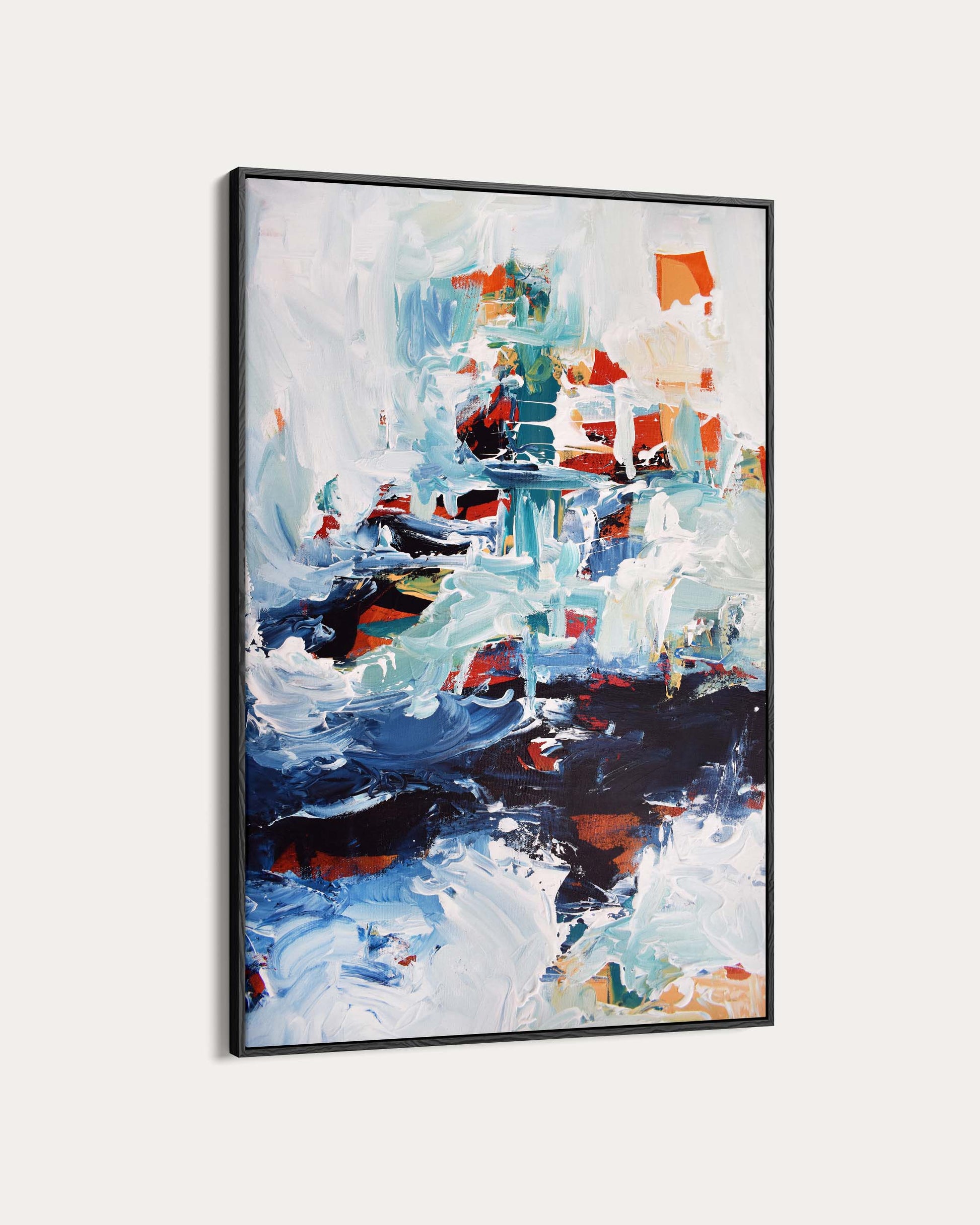 Abstract painting with vibrant colors on a white background