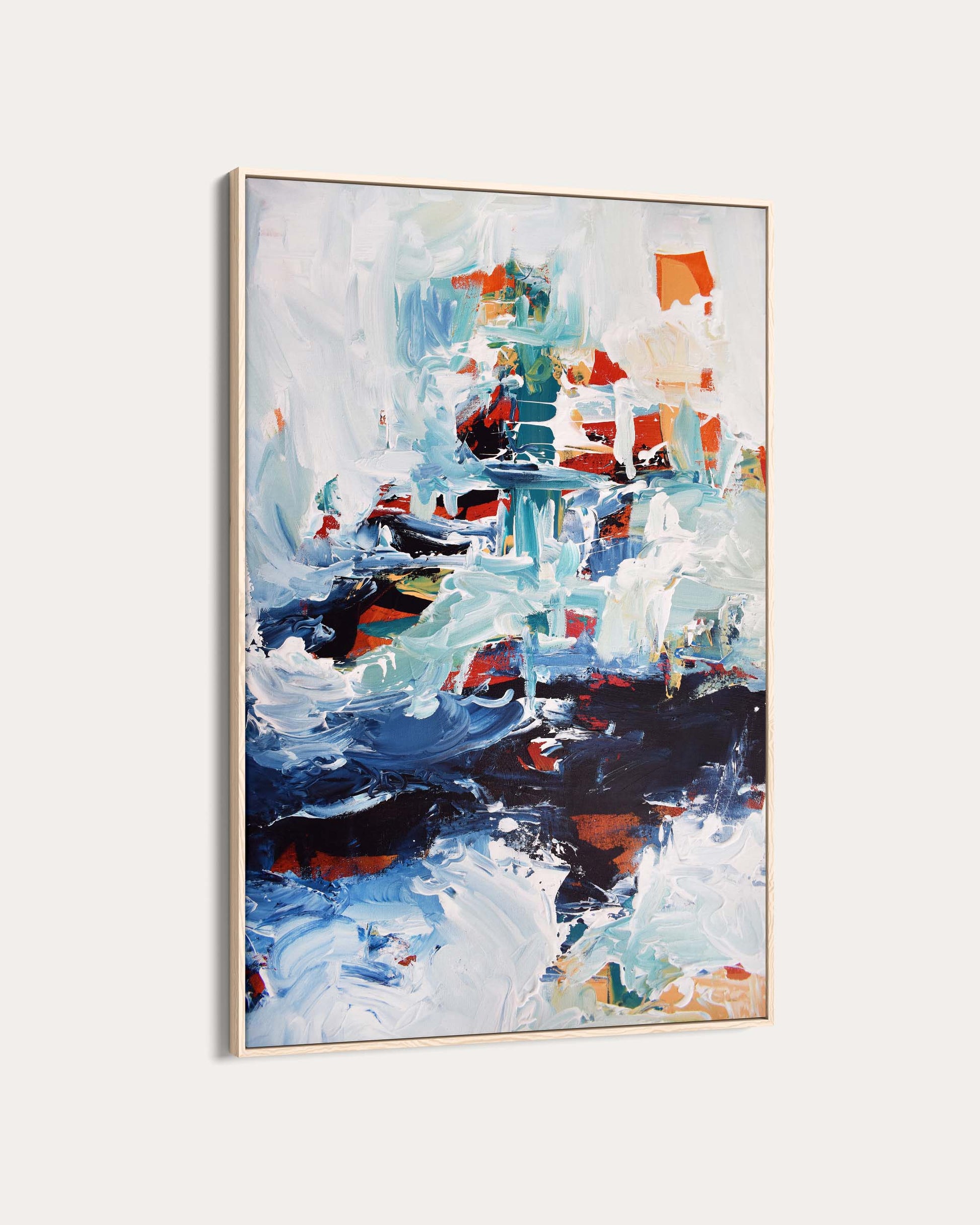 Abstract painting with colorful brush strokes on a white background