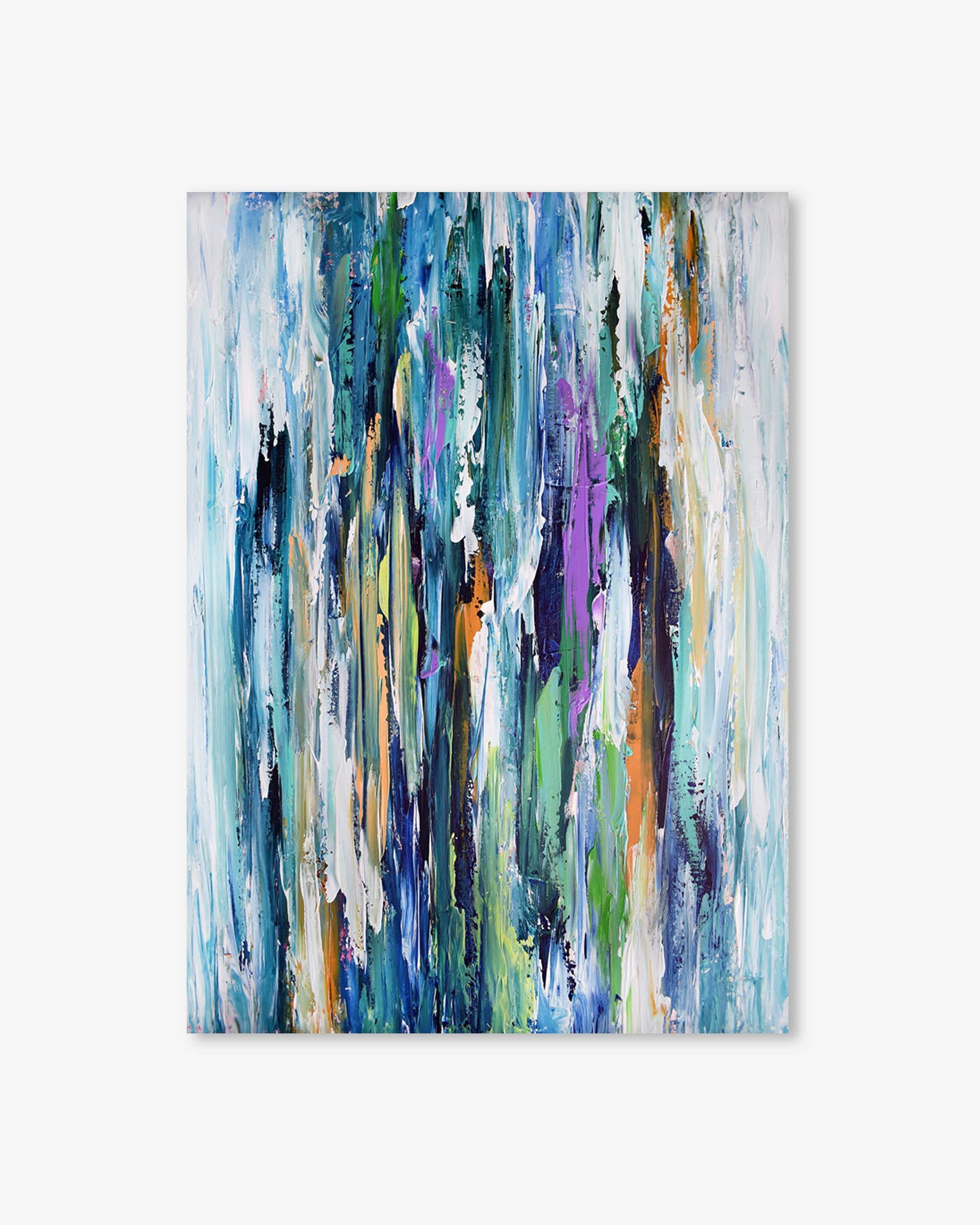 Abstract painting with colorful brush strokes on a white background