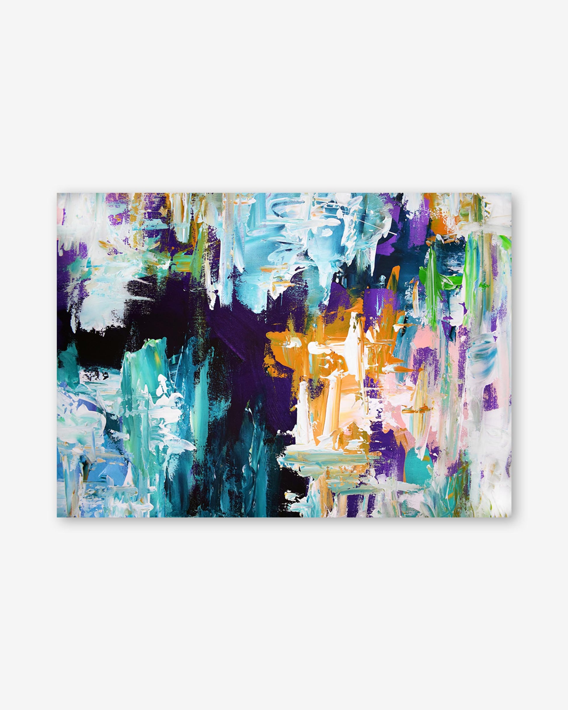 Abstract art print with colorful brush strokes on a white background