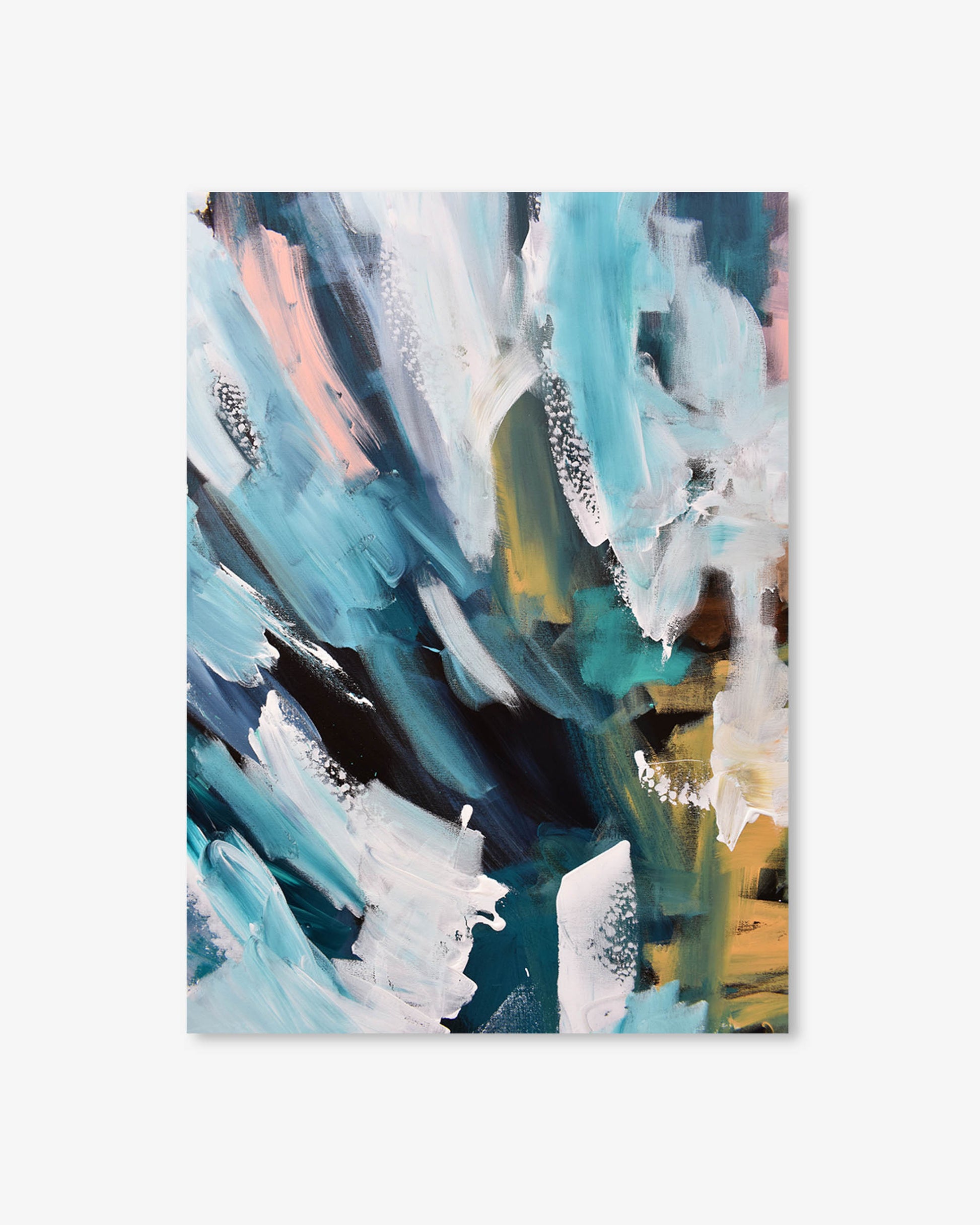 Abstract art print with colorful brush strokes on a white background