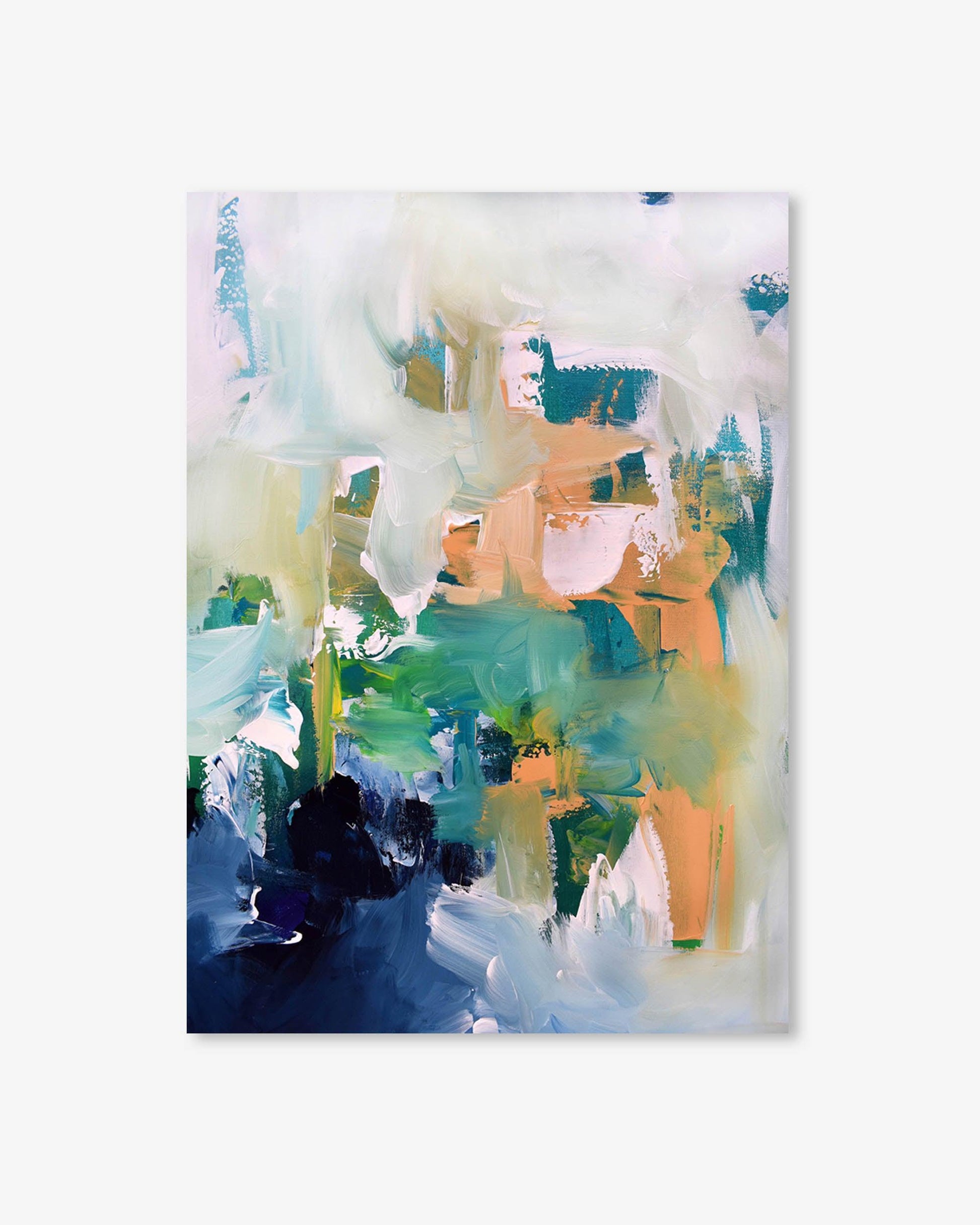 Abstract art print with a mix of colors on a white background