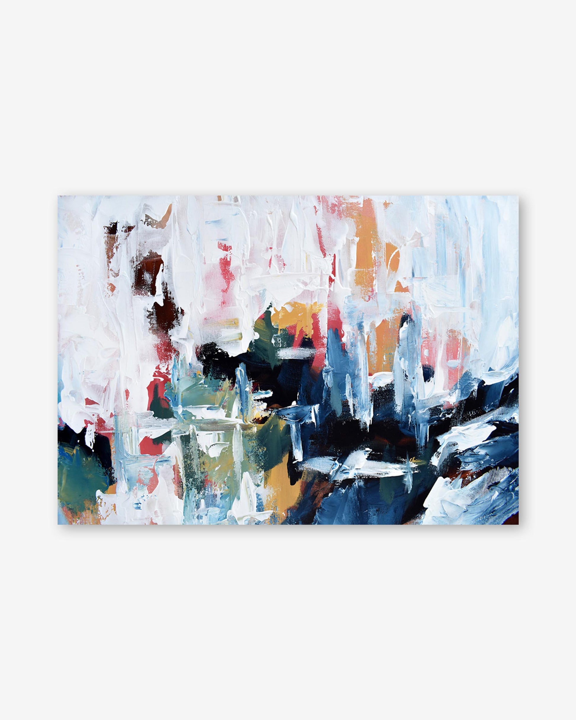 Abstract painting with multicolor brush strokes on a white background
