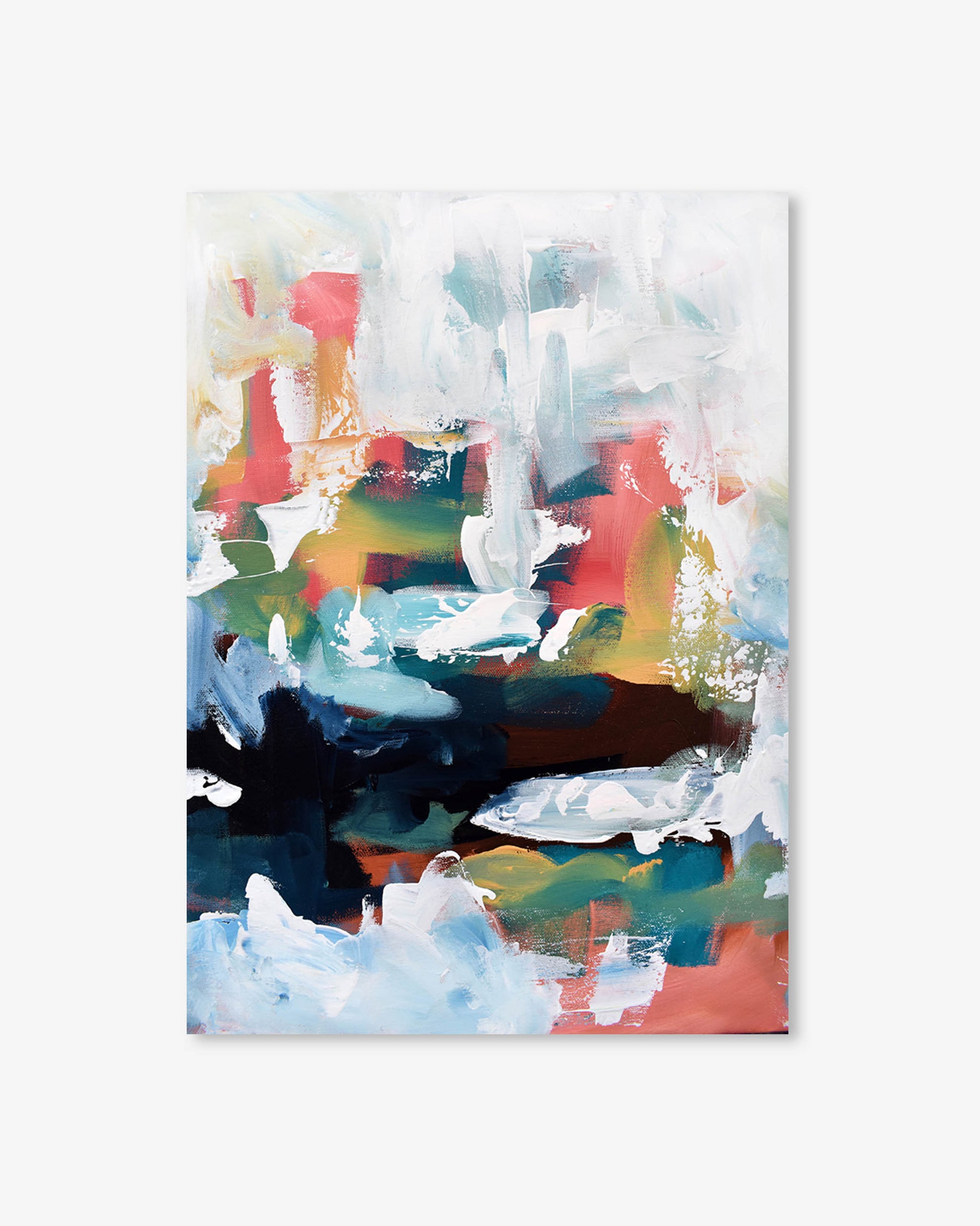 Abstract painting with multicolor brush strokes on a white background