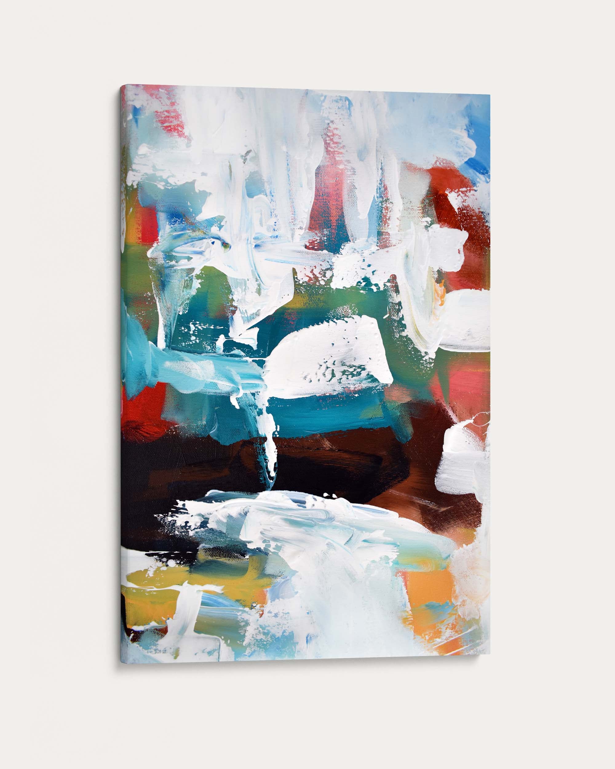 Abstract painting with a variety of colors on a white background