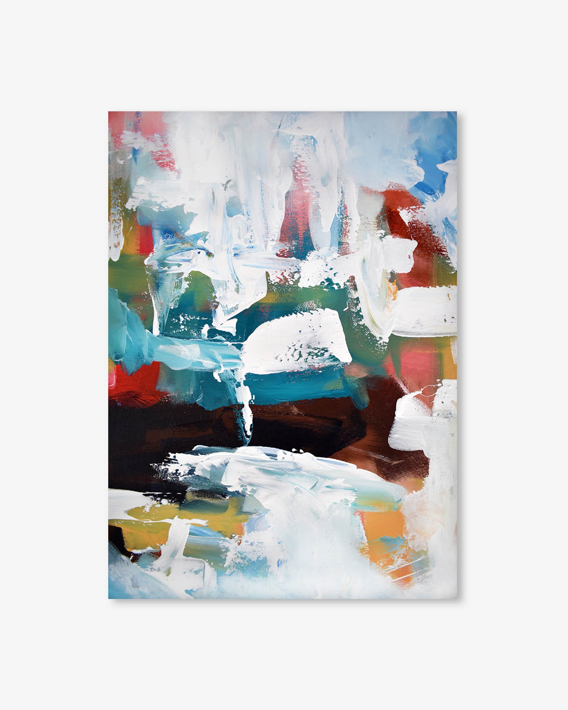 Abstract painting with a mix of colors on a white background