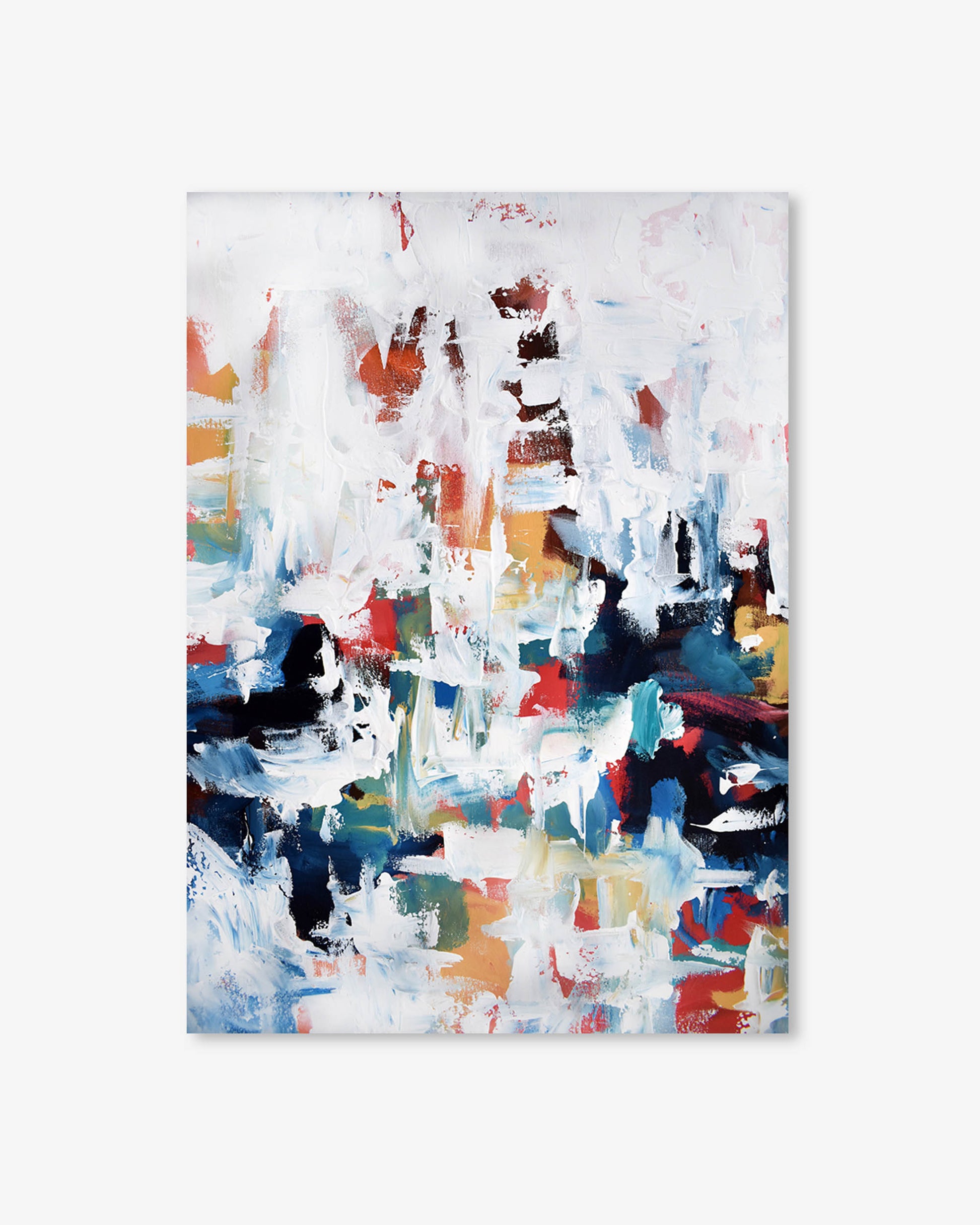 Abstract painting with multicolor brush strokes on a white background