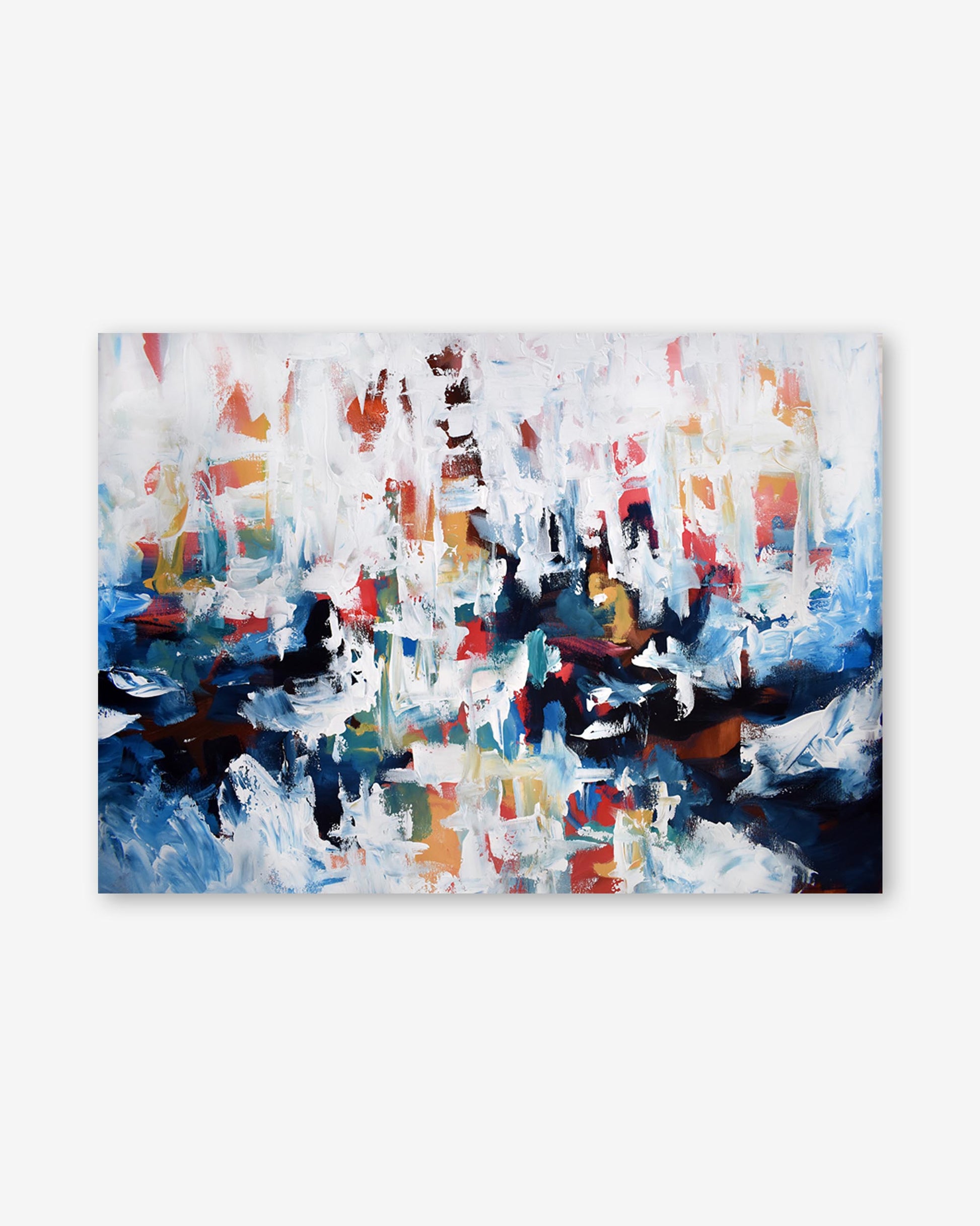 Abstract painting with multicolor brush strokes on a white background