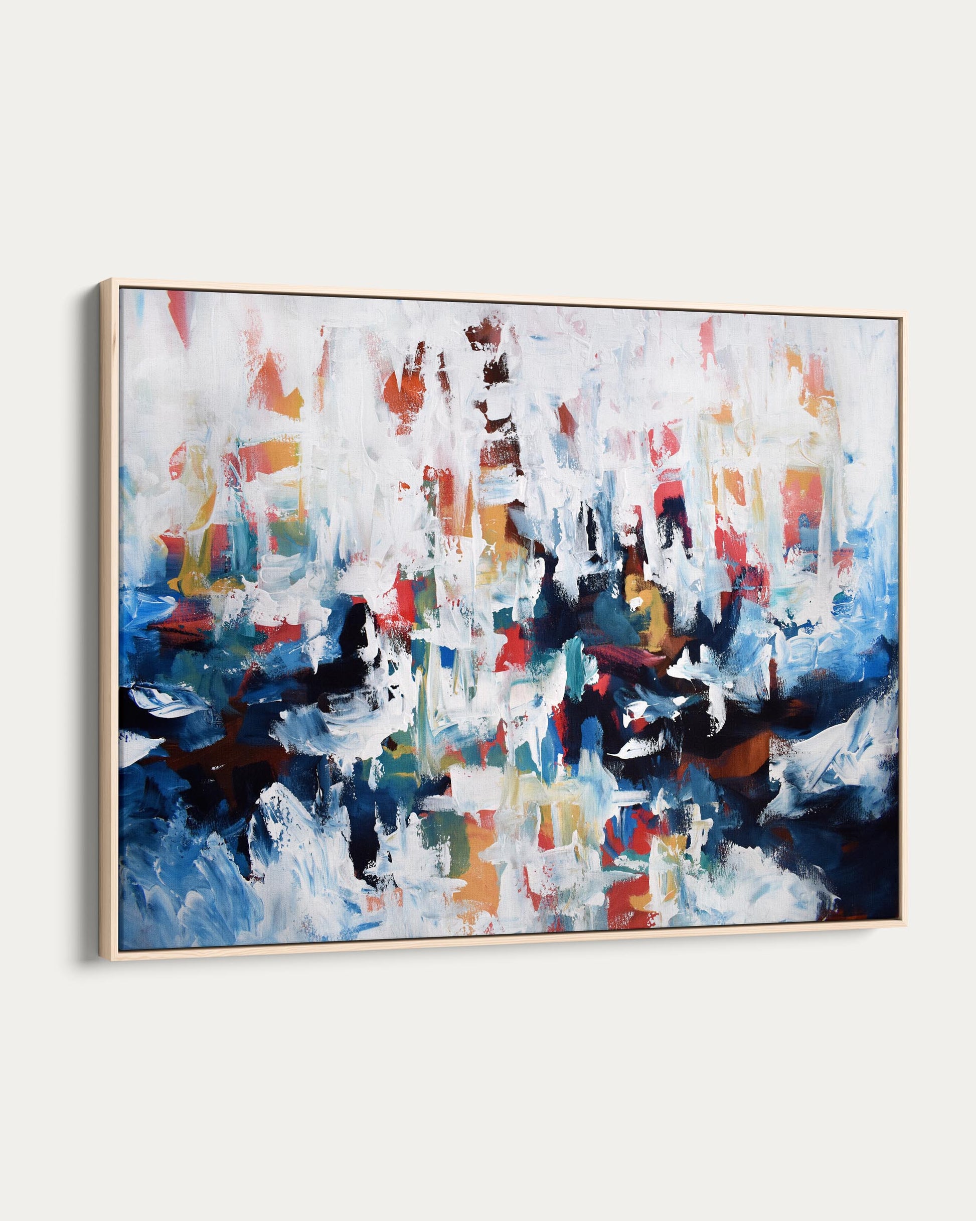 Abstract painting with colorful brush strokes on a white background
