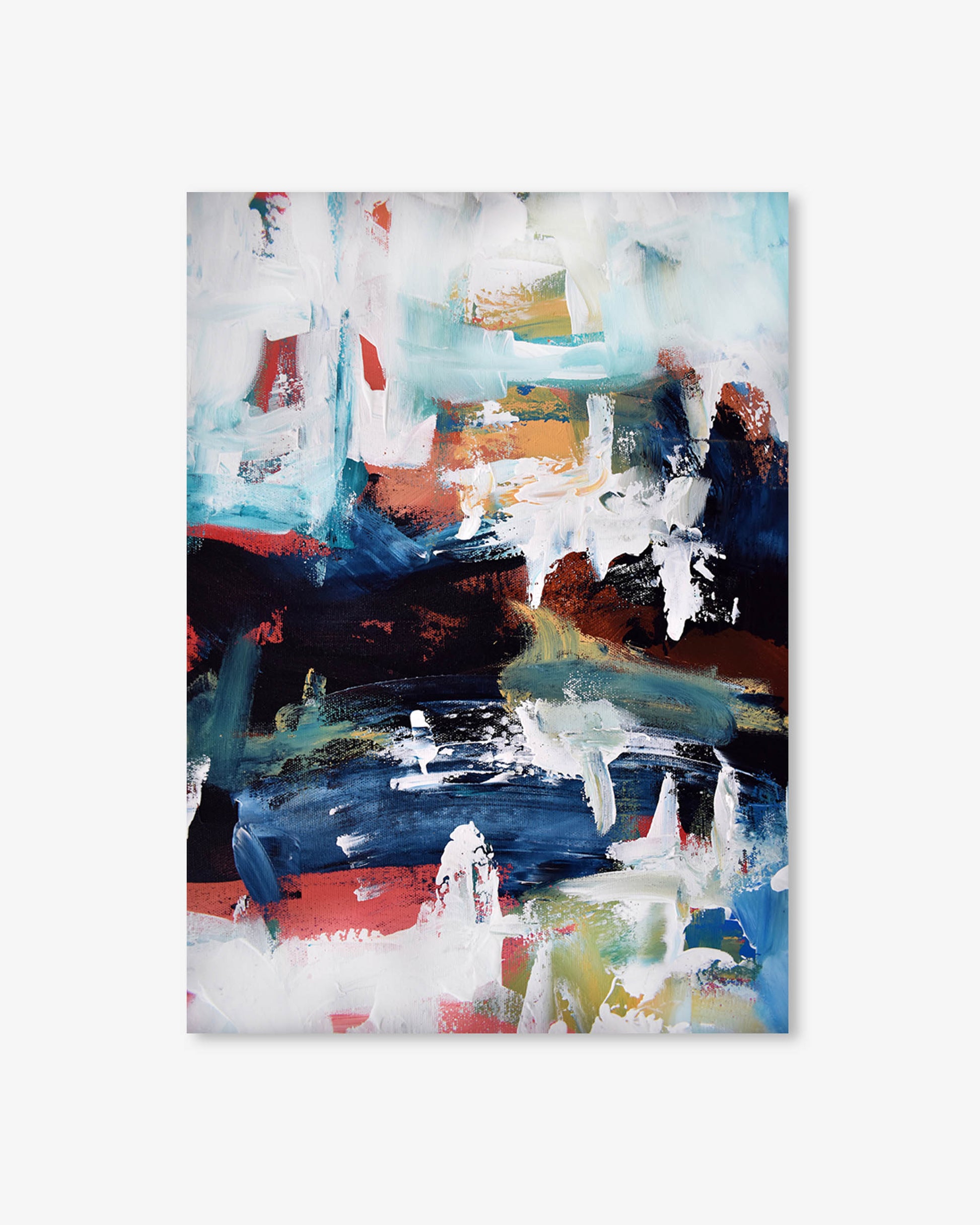 Abstract painting with a variety of colors on a white background