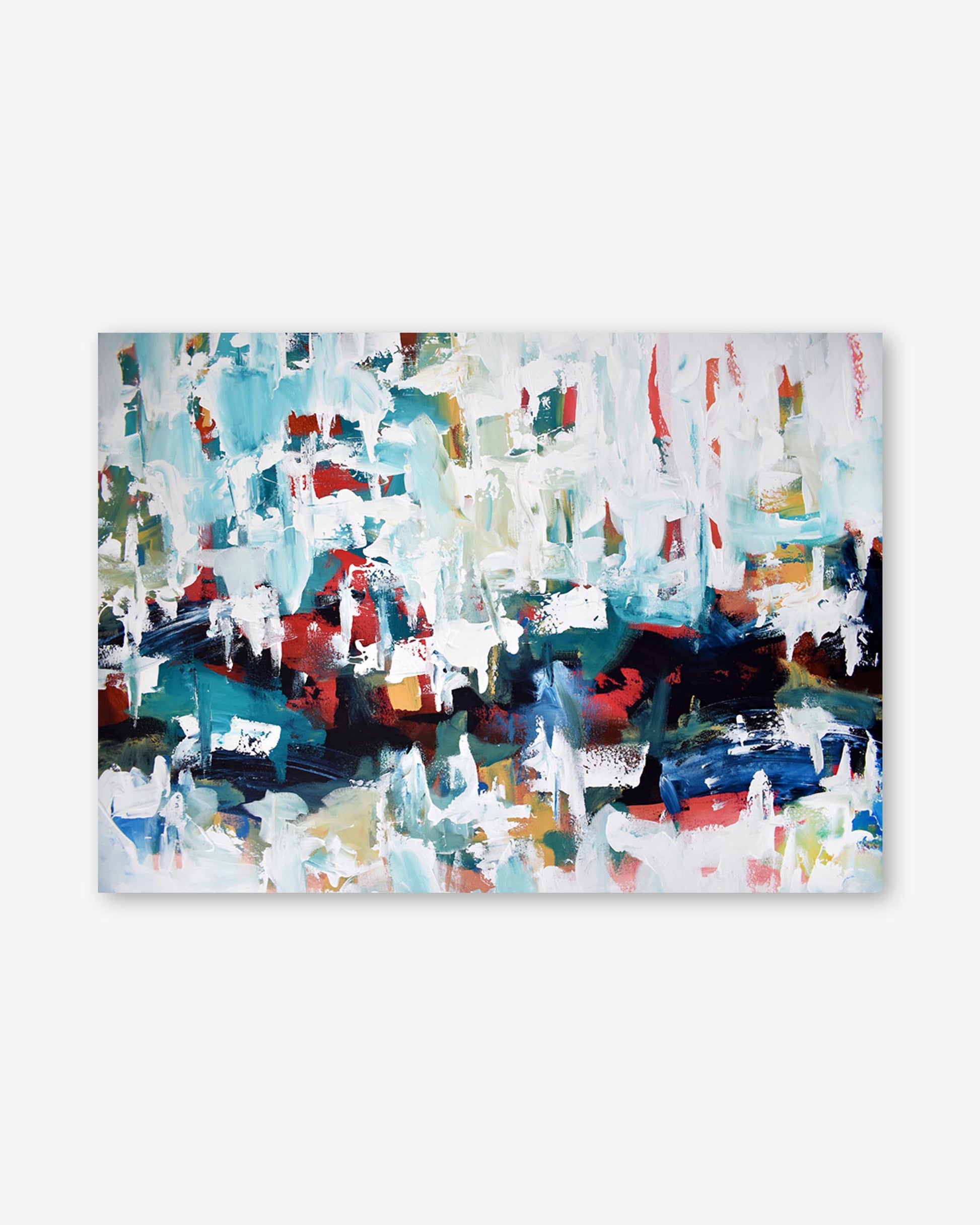 Abstract painting with a mix of colors on a white background