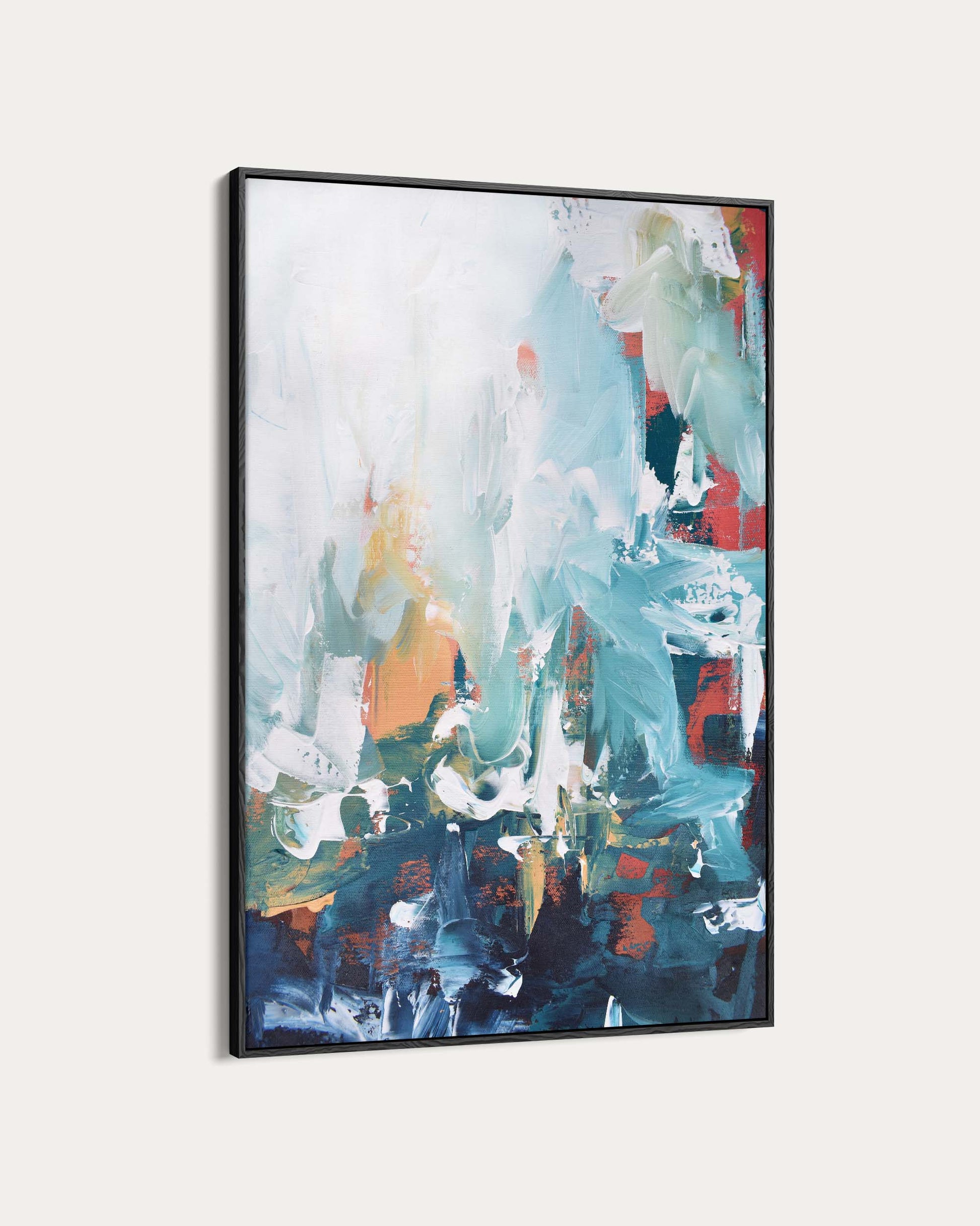 Abstract art painting with a black frame on a white background