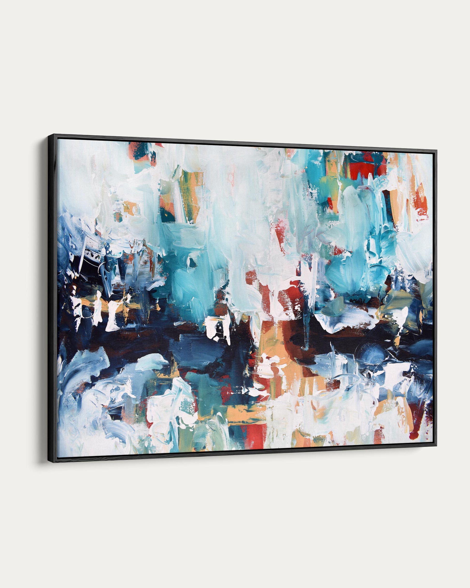 Abstract painting with colorful brush strokes on a white background
