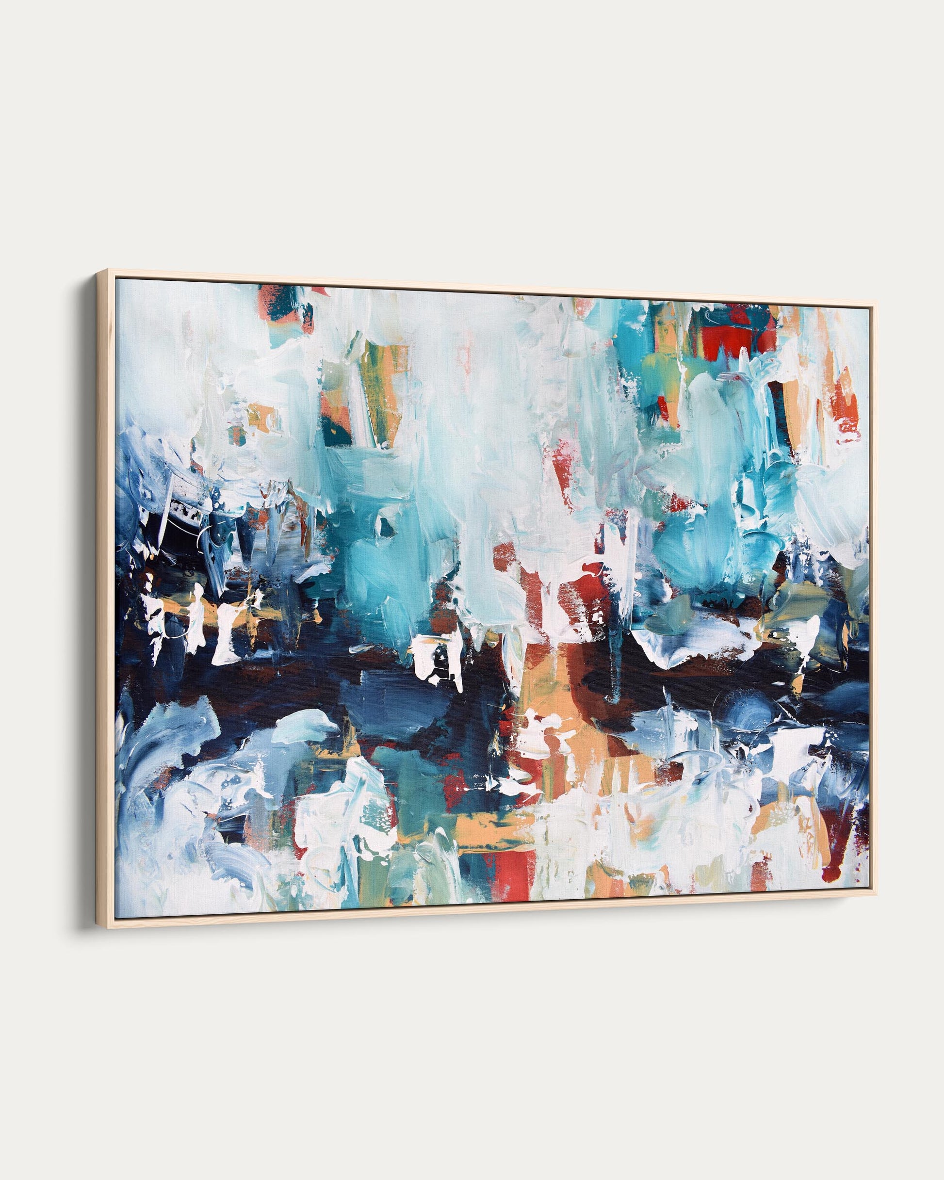 Abstract painting with a gold frame on a white background