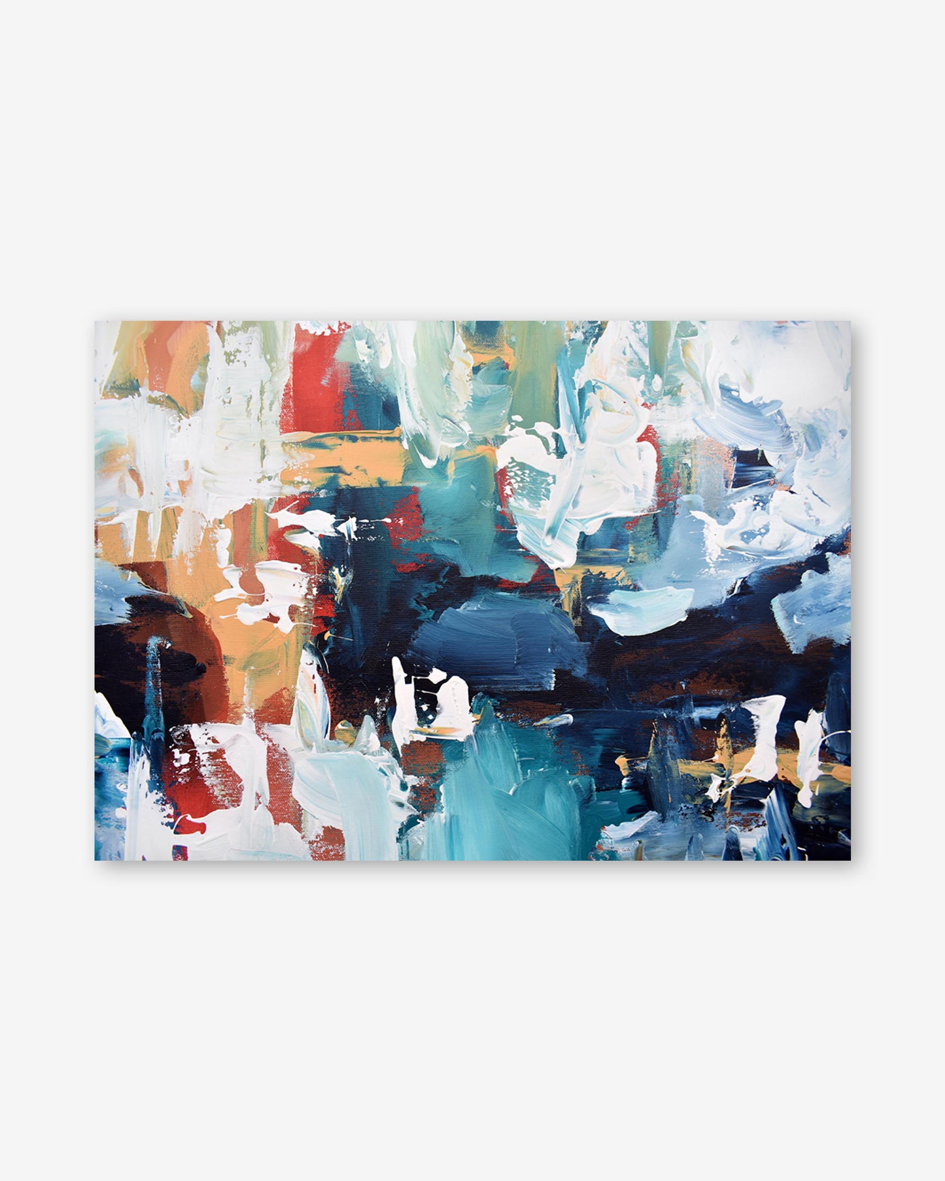 Abstract art print with a mix of colors on a white background