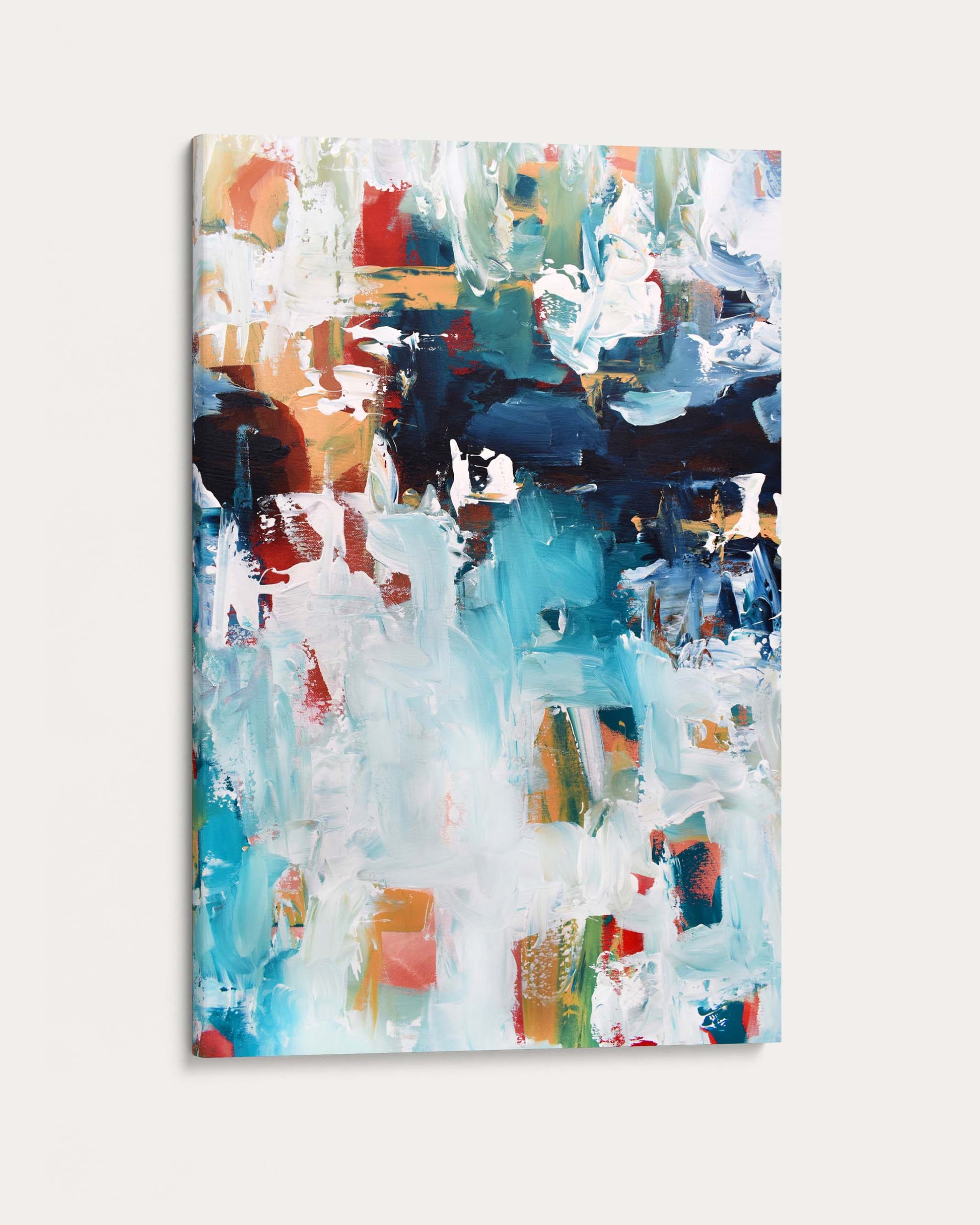 Abstract art painting with a mix of colors on a white background
