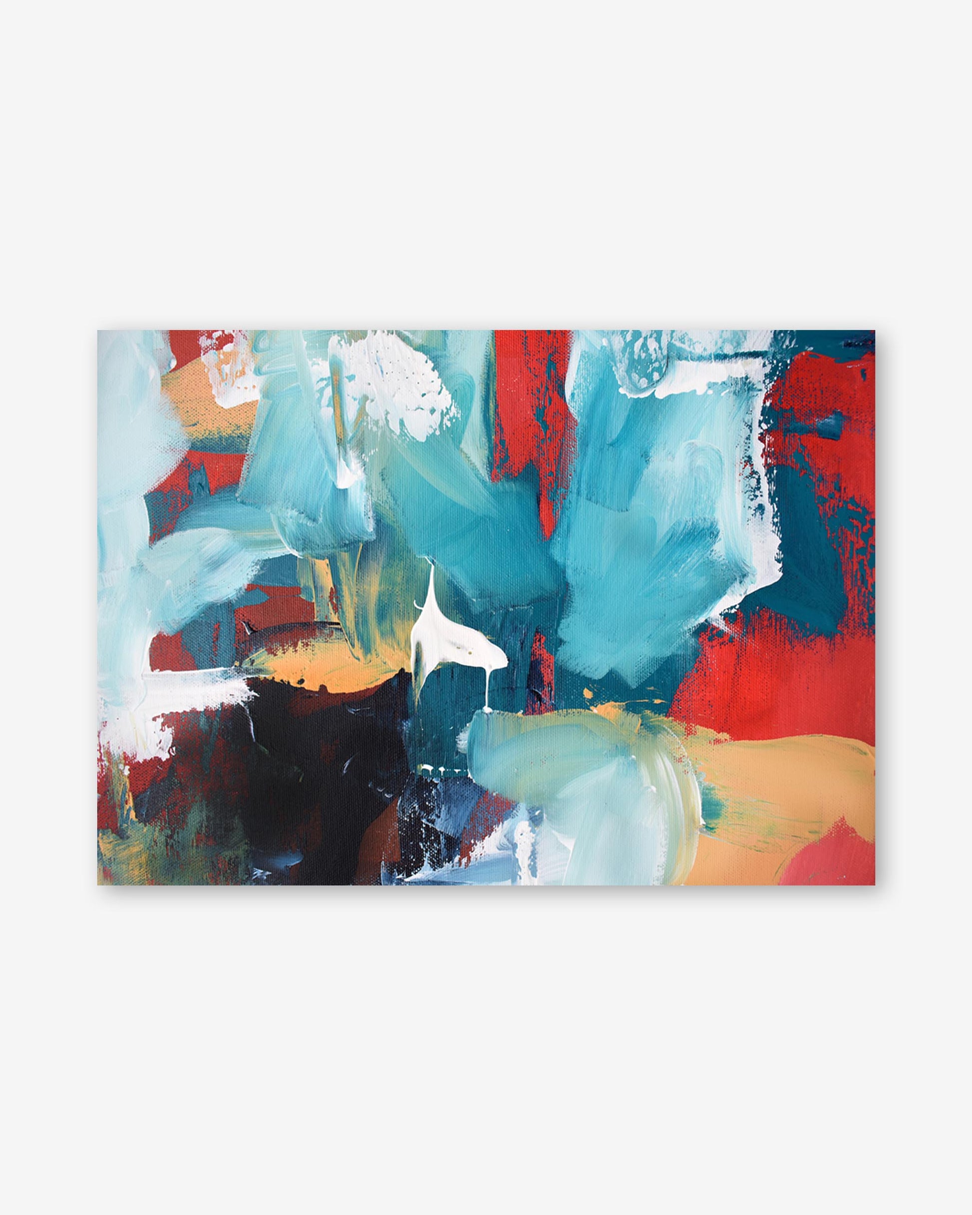 Abstract painting with bold colors on a white background