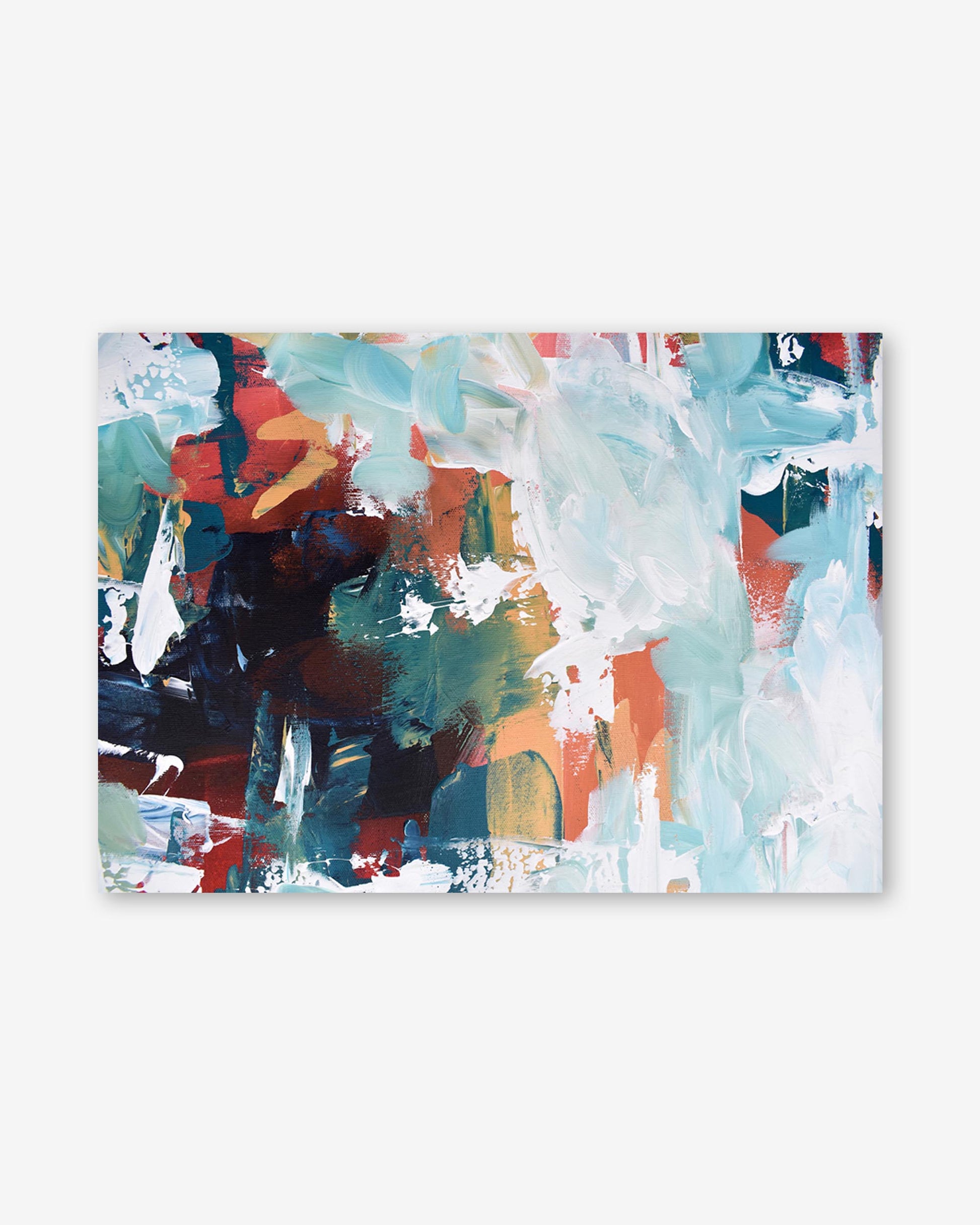 Abstract art print with multicolored brush strokes on a white background