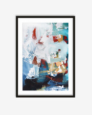 Framed abstract art print with colorful brush strokes on a white background