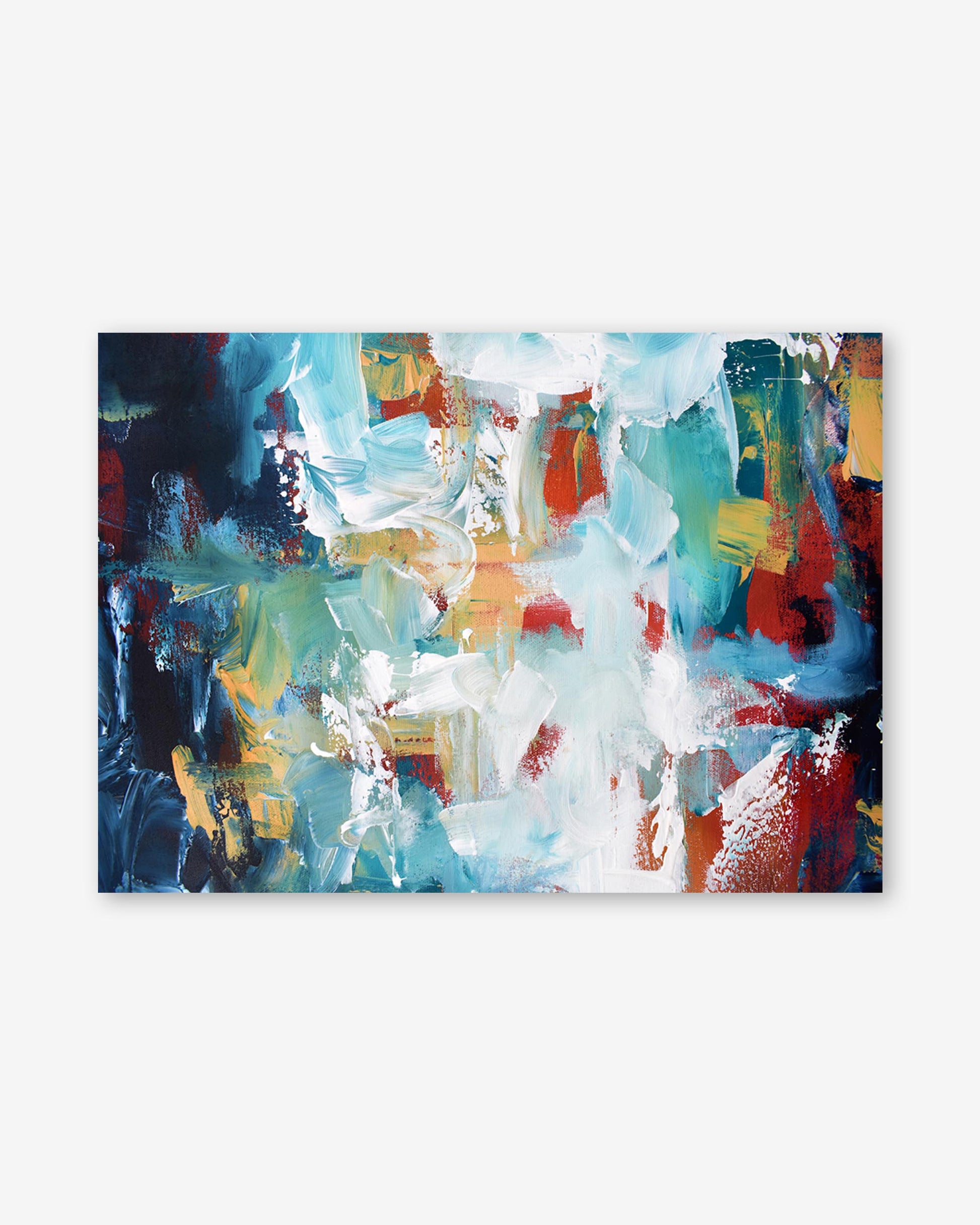 Abstract art print with colorful brush strokes on a white background