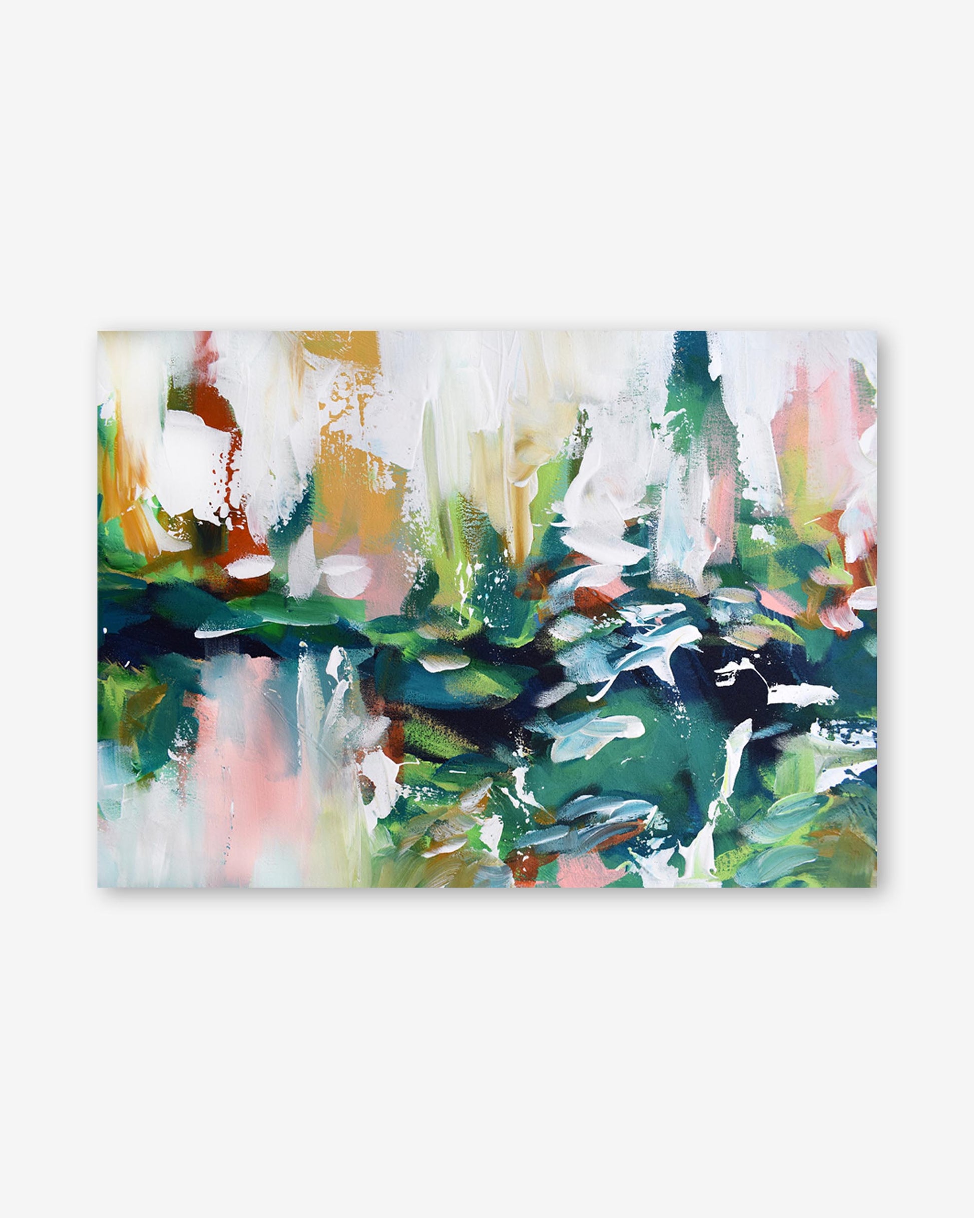Abstract painting with colorful brush strokes on a white background