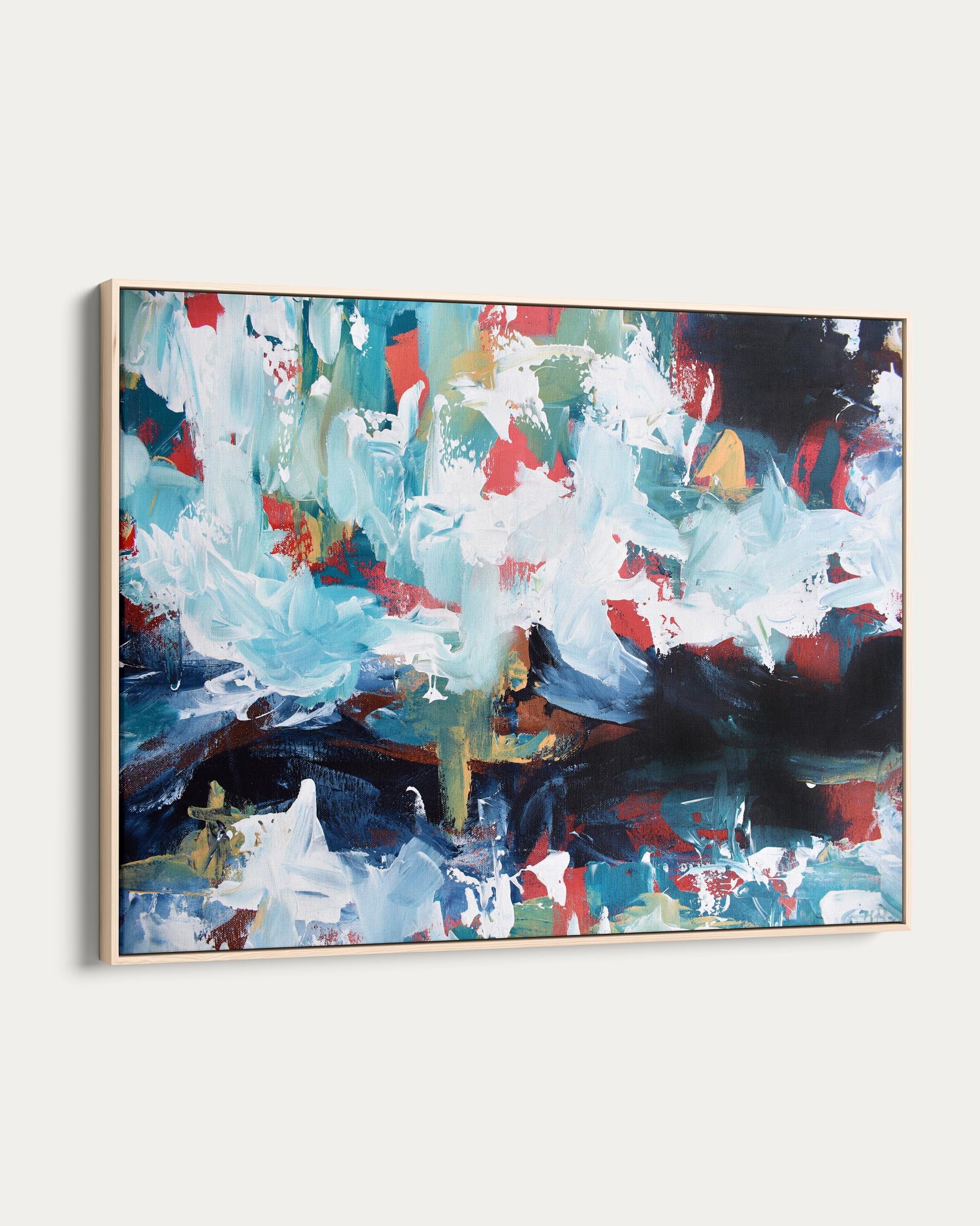 Abstract painting with vibrant colors on a white background
