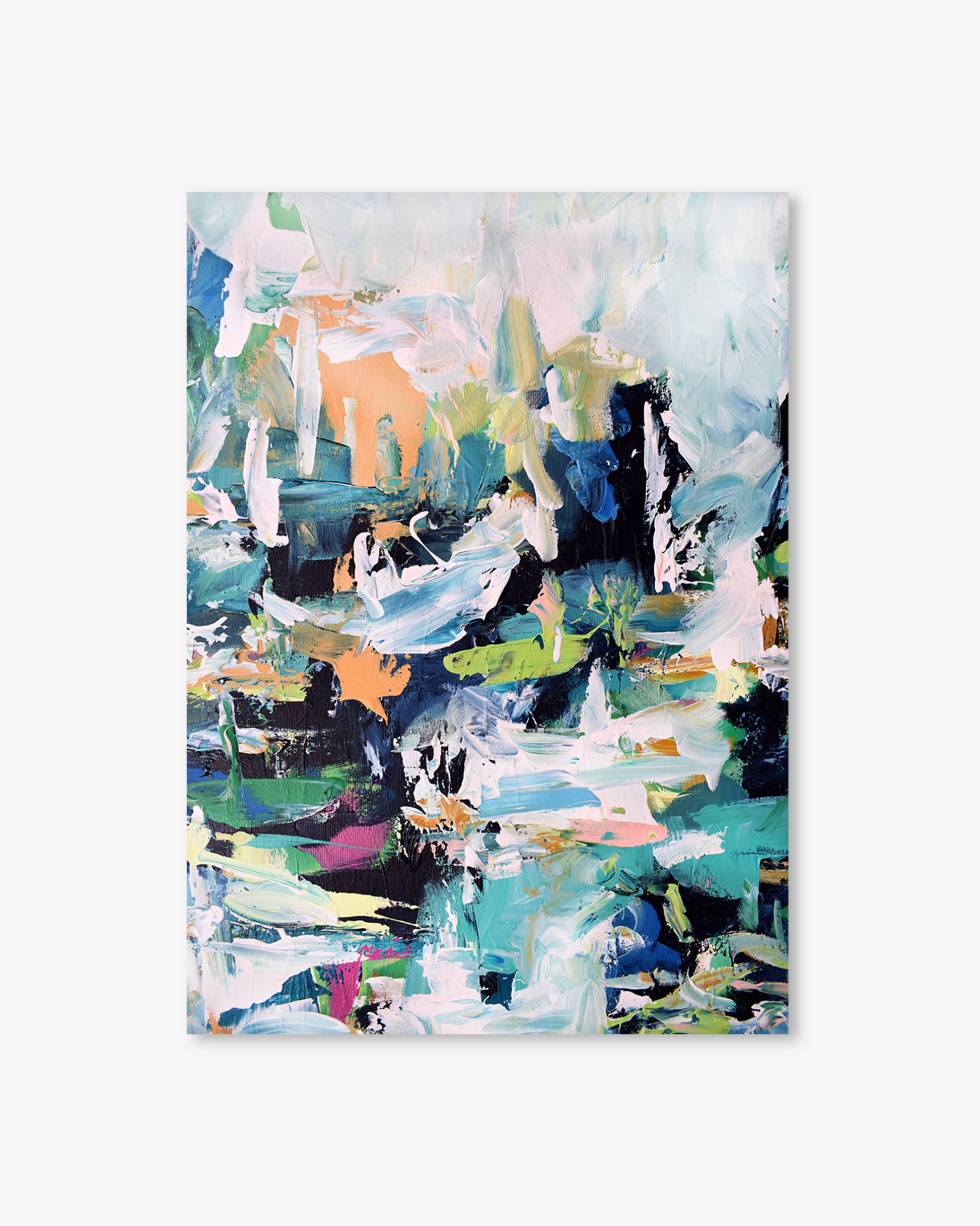 Abstract art print with colorful brush strokes on a white background