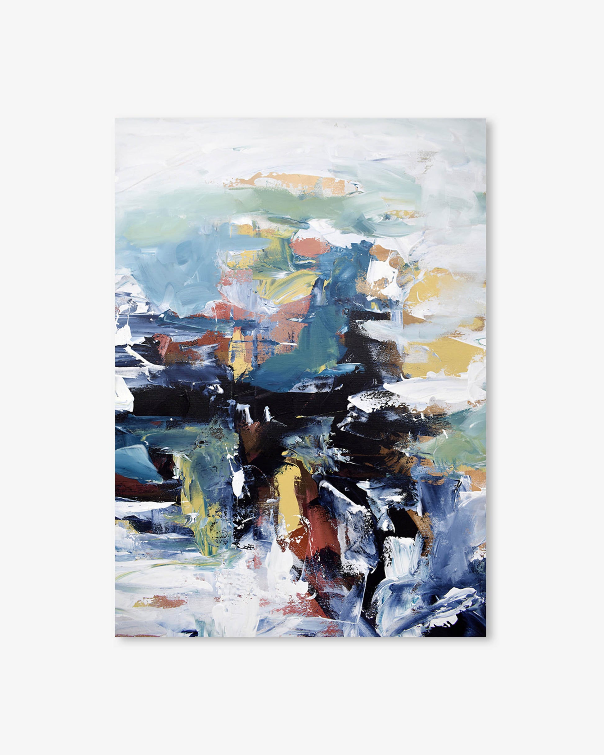 Abstract painting with a mix of colors on a white background