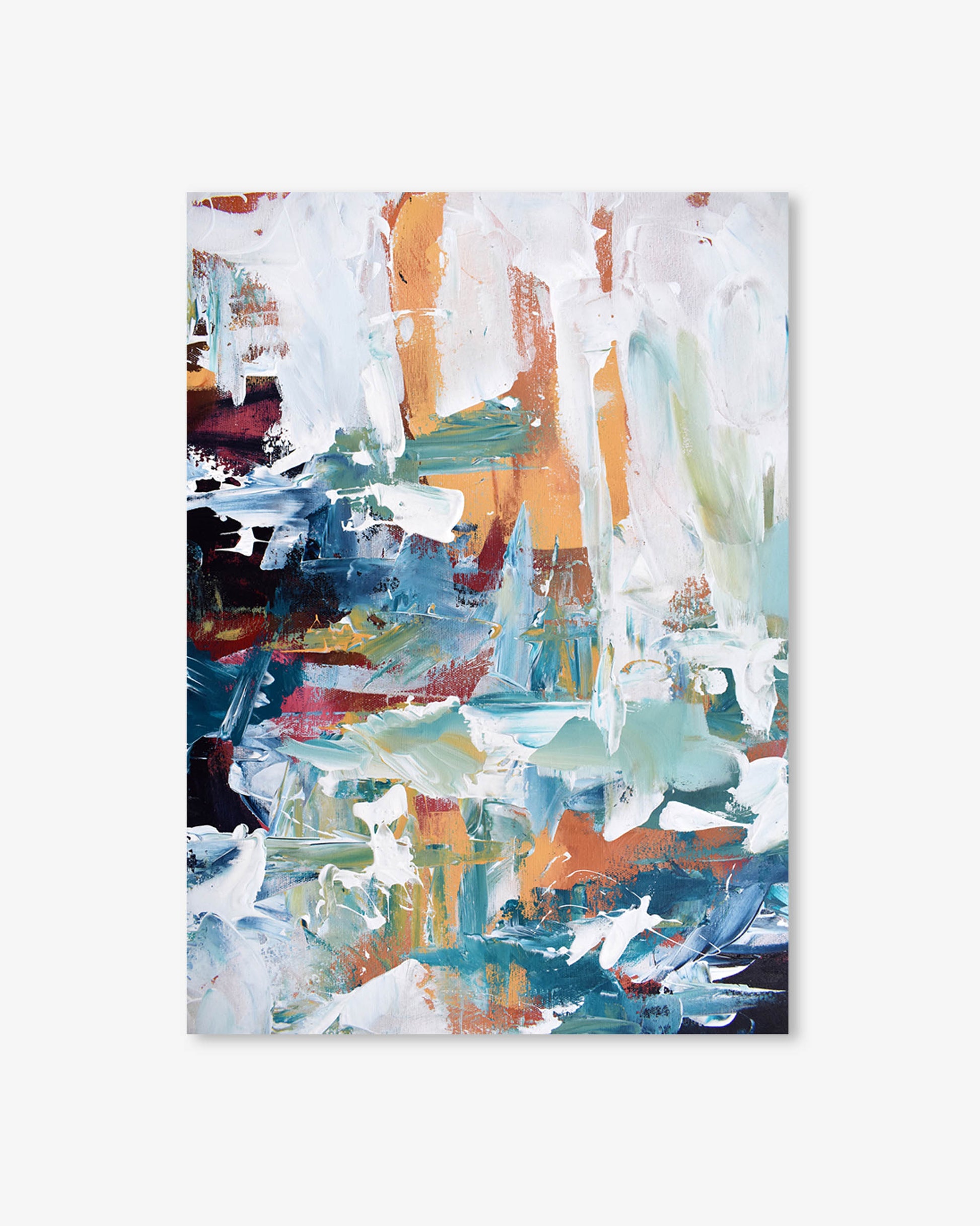 Abstract art print with a colorful palette on a white background