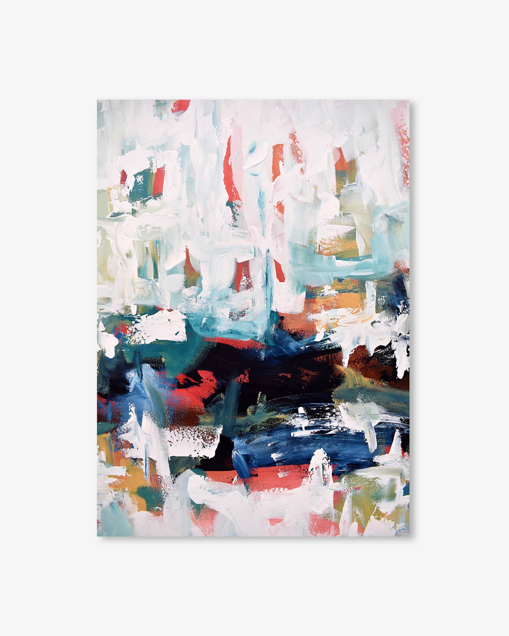 Abstract painting with multicolor brush strokes on a white background