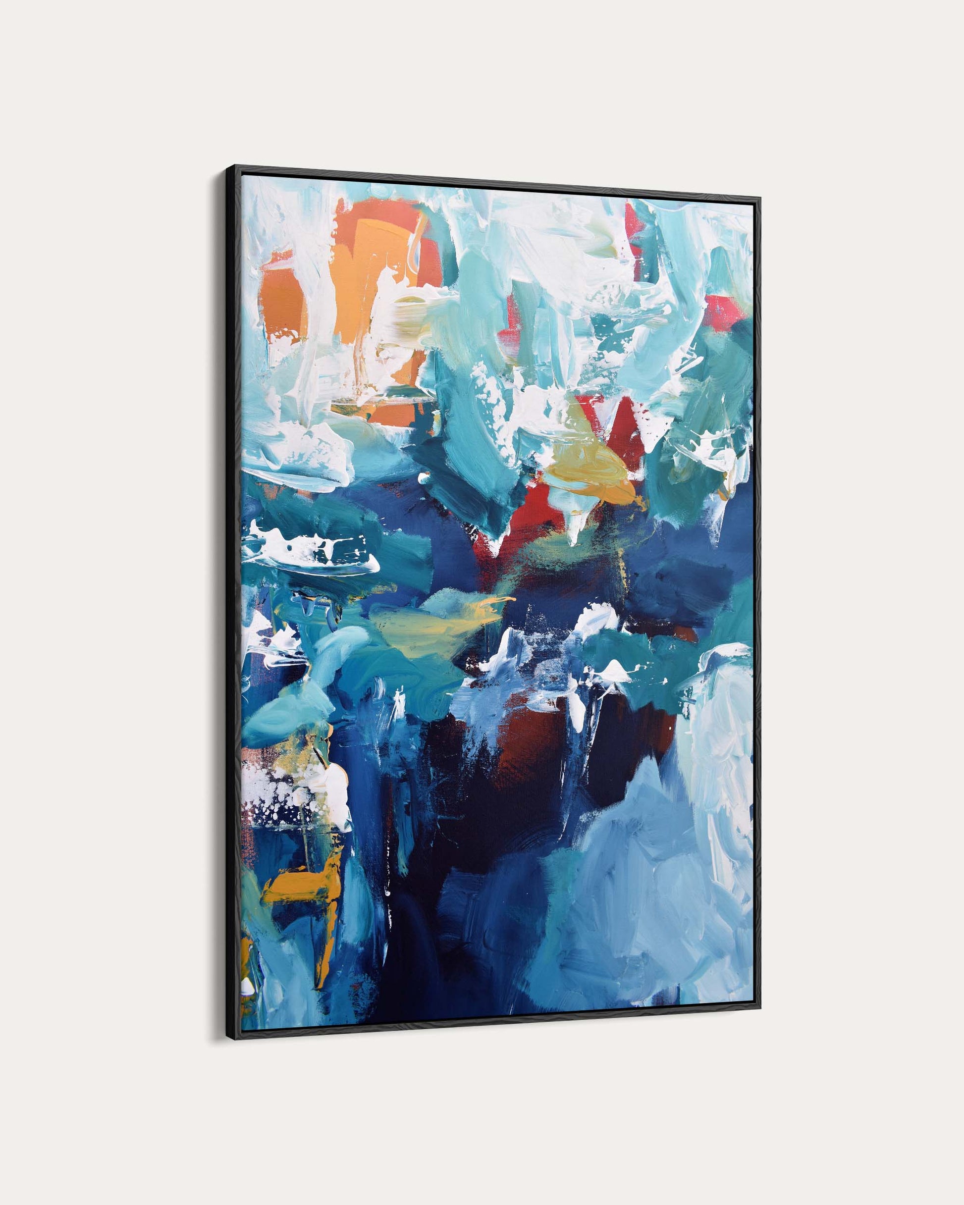 Abstract painting with vibrant colors on a white background