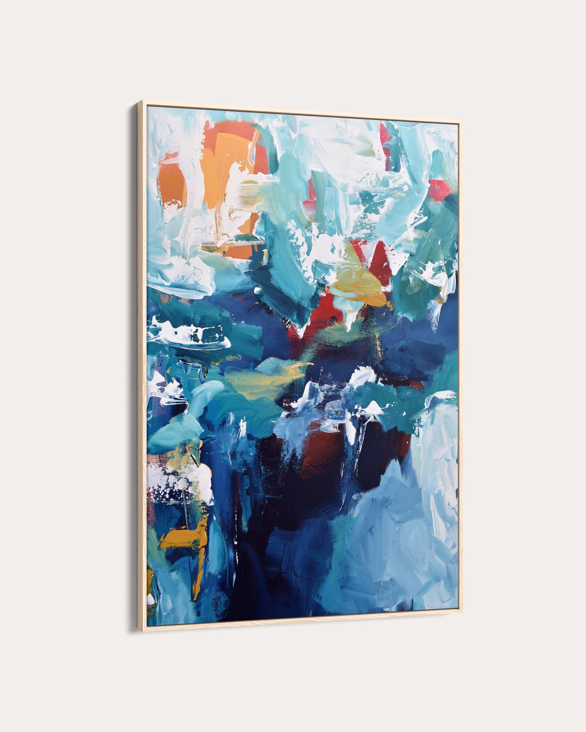 Abstract painting with vibrant colors on a white background