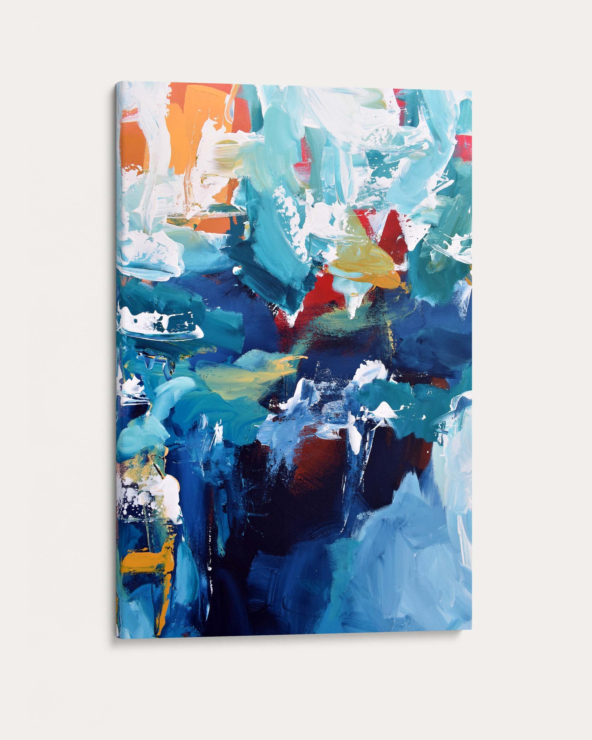Abstract painting with vibrant colors on a white background