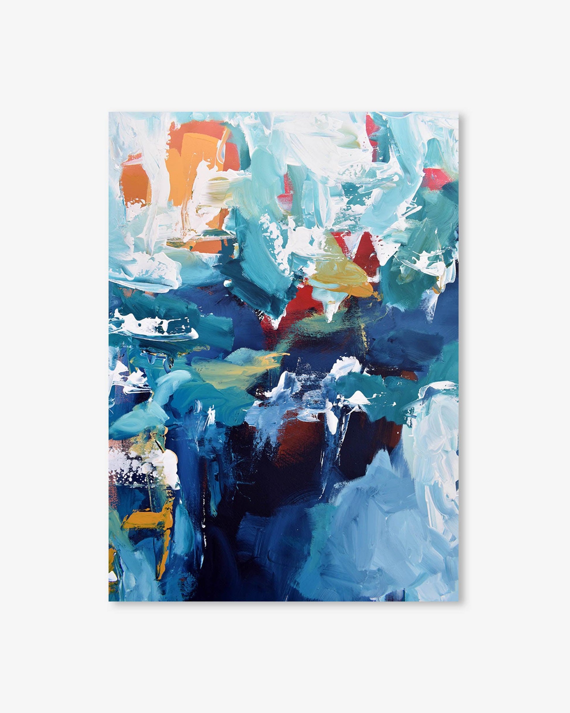 Abstract painting with vibrant colors on a white background