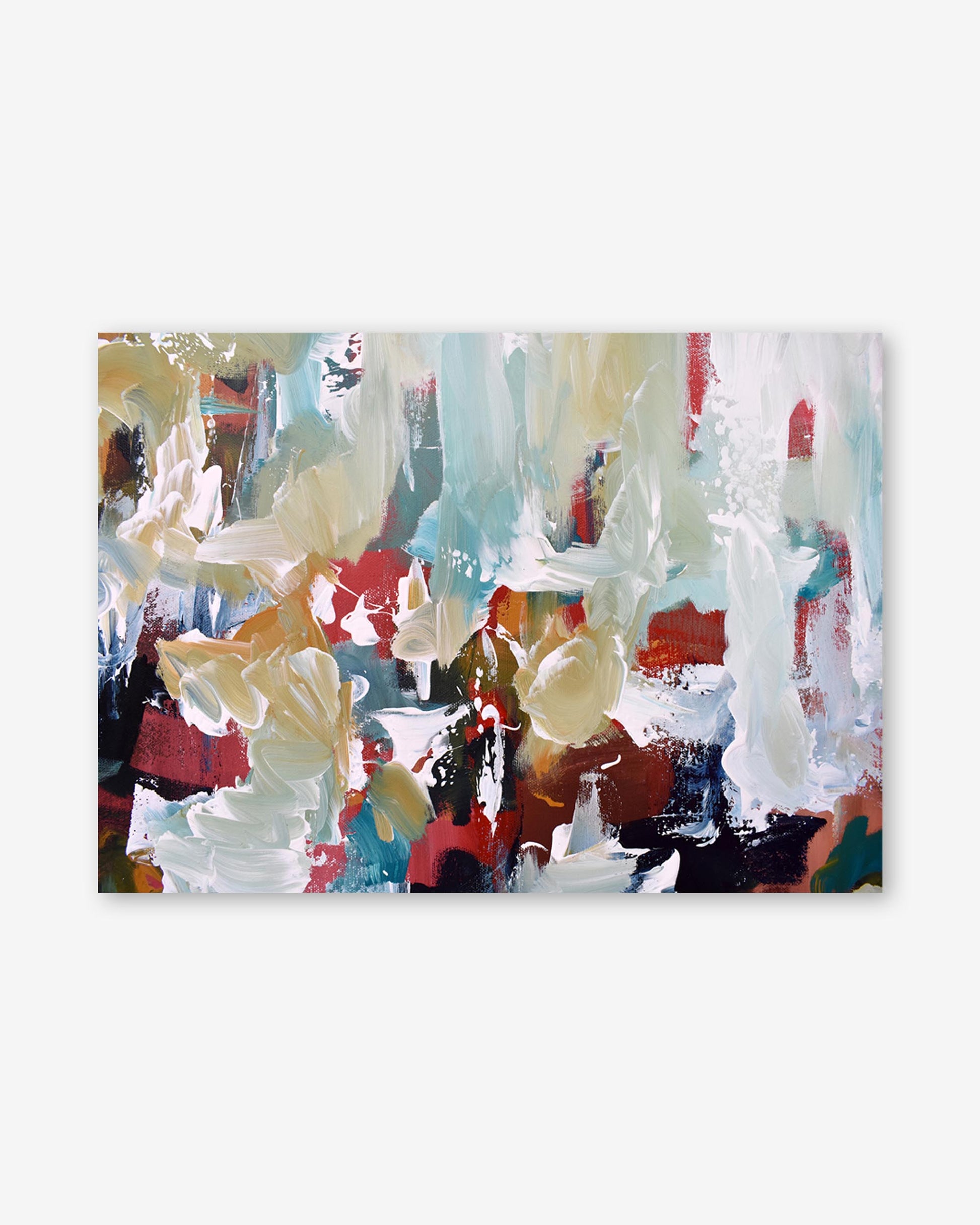 Abstract art print with colorful floral design on a white background