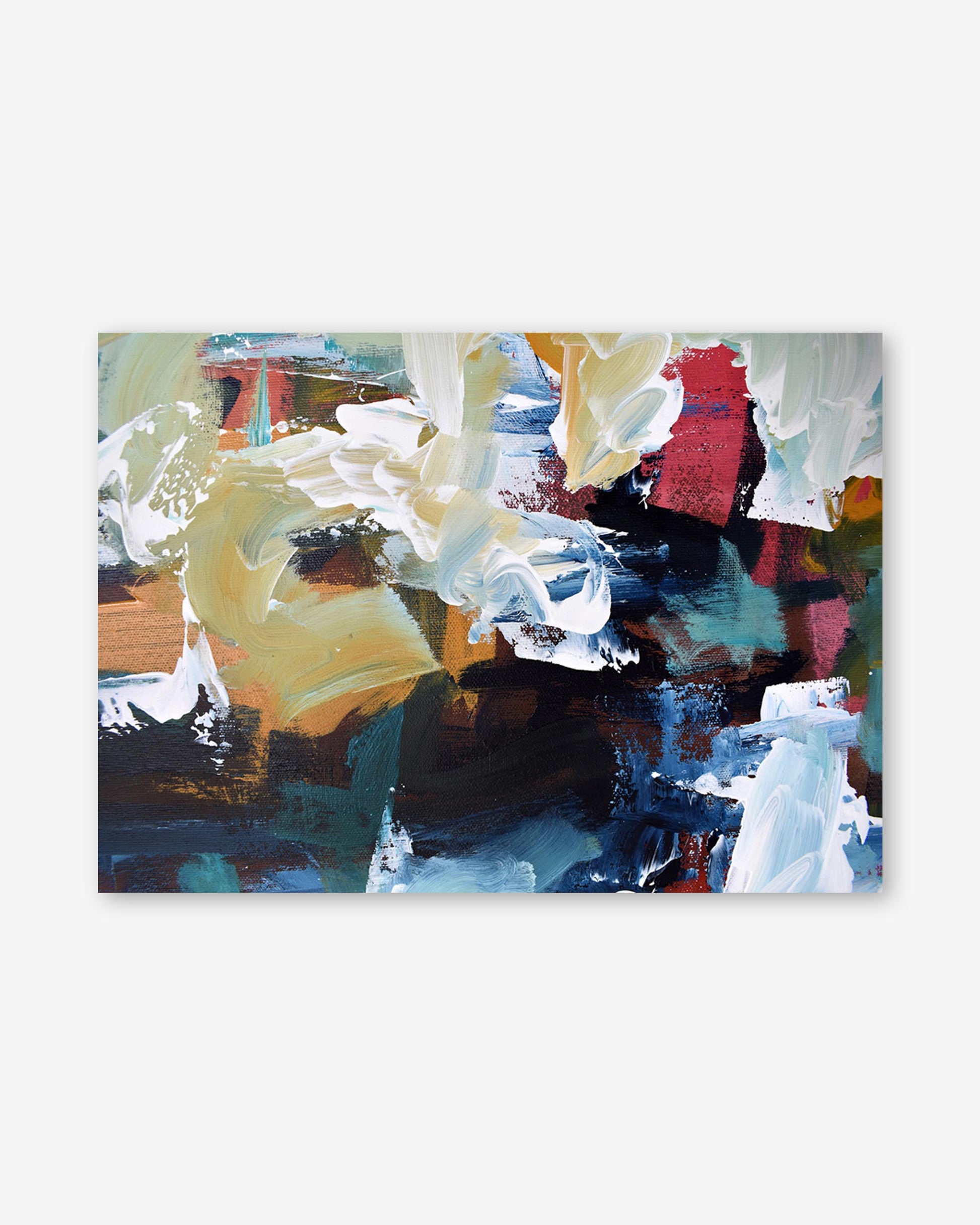 Abstract painting with a variety of colors on a white background